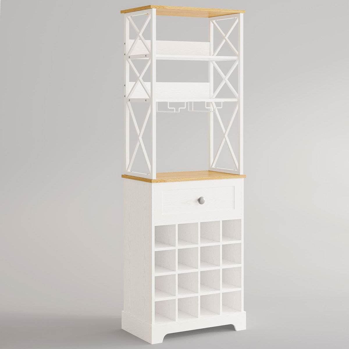 White/Natural Wine Bottle & Glass Rack Cabinet Bar Storage - Metromarketstore