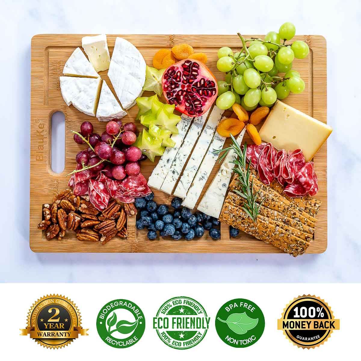 Extra Large Bamboo Cutting Board - 17x12.5 inch Wood Cutting Board for Meat, Cheese, Veggies - Wood Serving Tray with Juice Groove and 3 Compartments - Metromarketstore