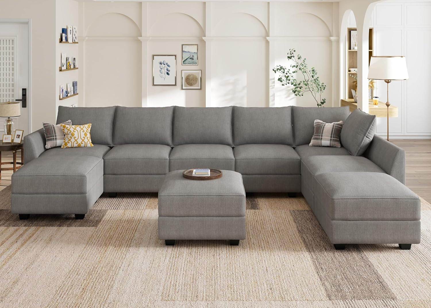 Oversized Modular Sectional Sofa with Storage Seats in Gray - Metromarketstore