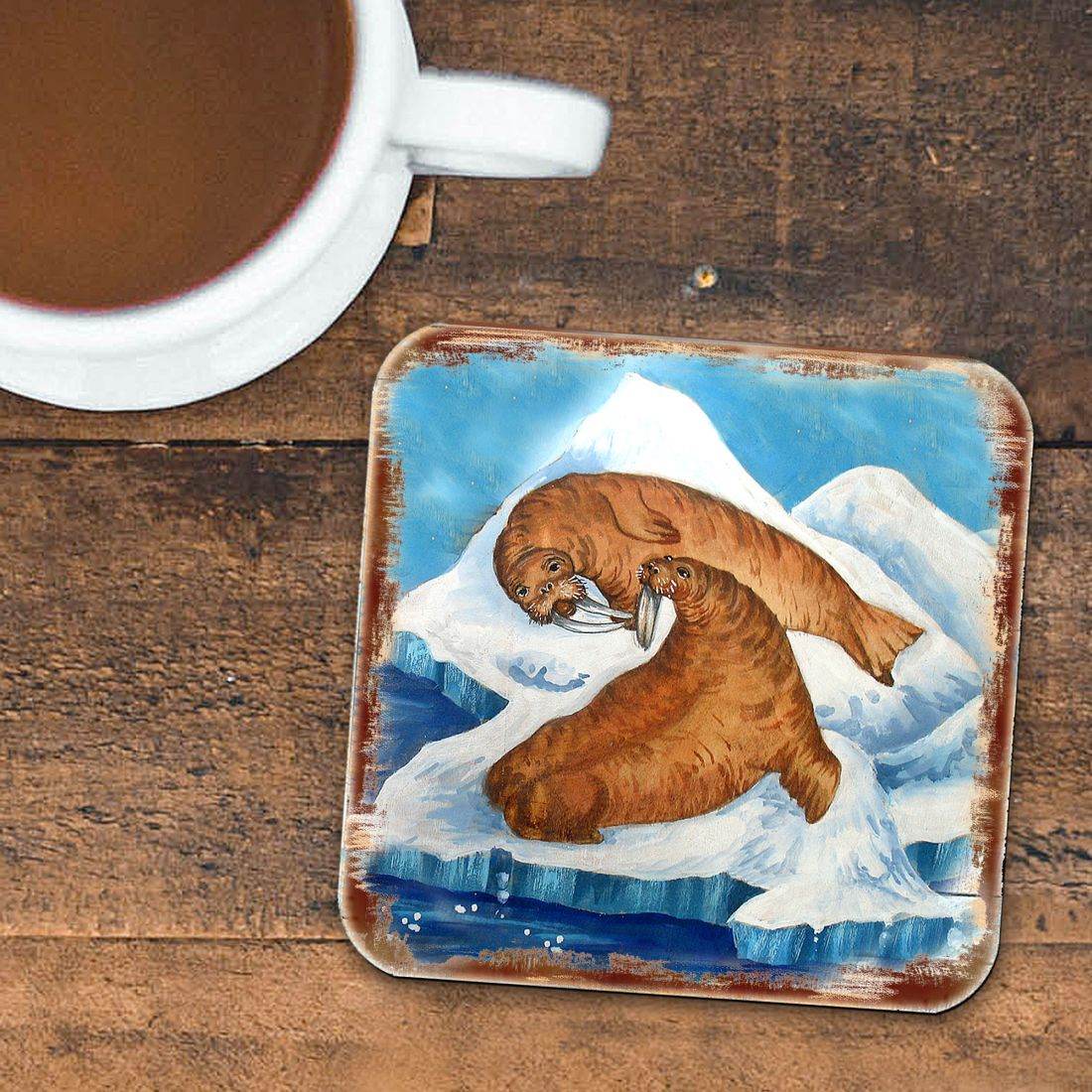 Sea Lions Wooden Cork Coasters Gift Set of 4 by Nature Wonders - Nature Wildlife Decor - 95377C-S4 - Metromarketstore