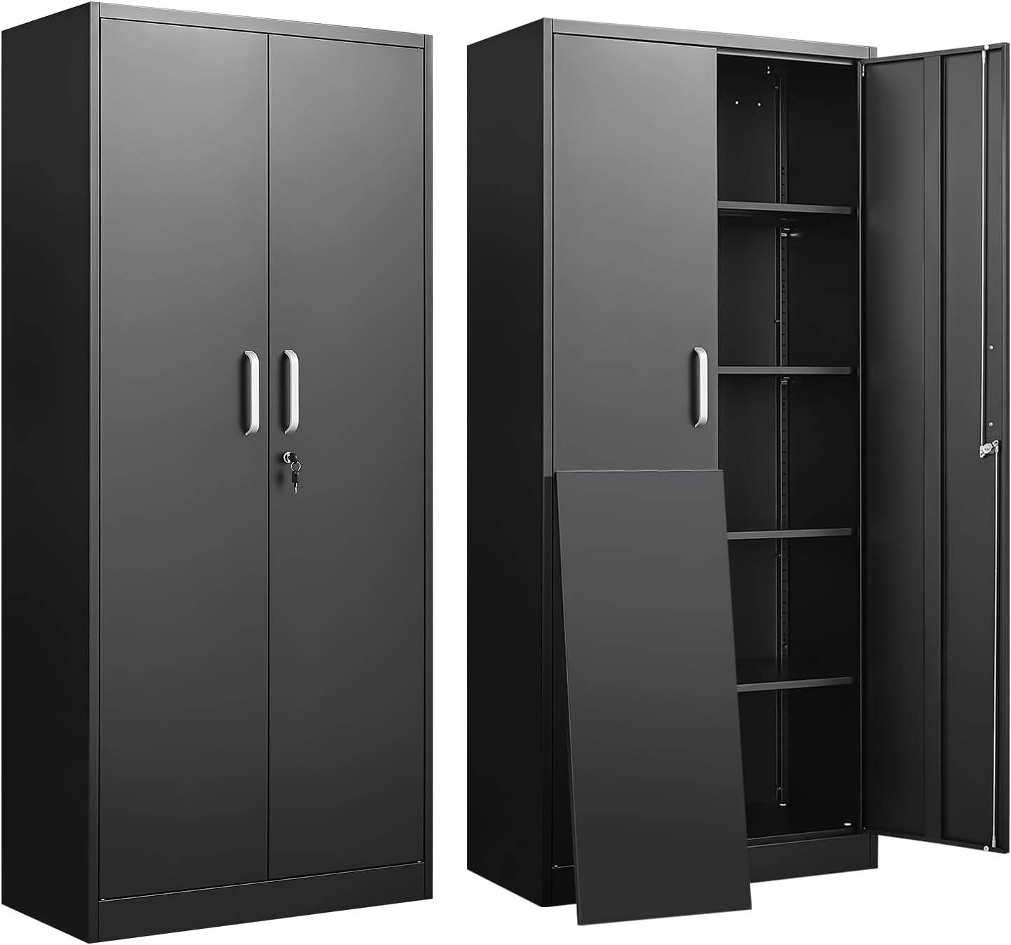 Metal Storage Cabinet with Adjustable Shelves,, 71'H, Black - Metromarketstore