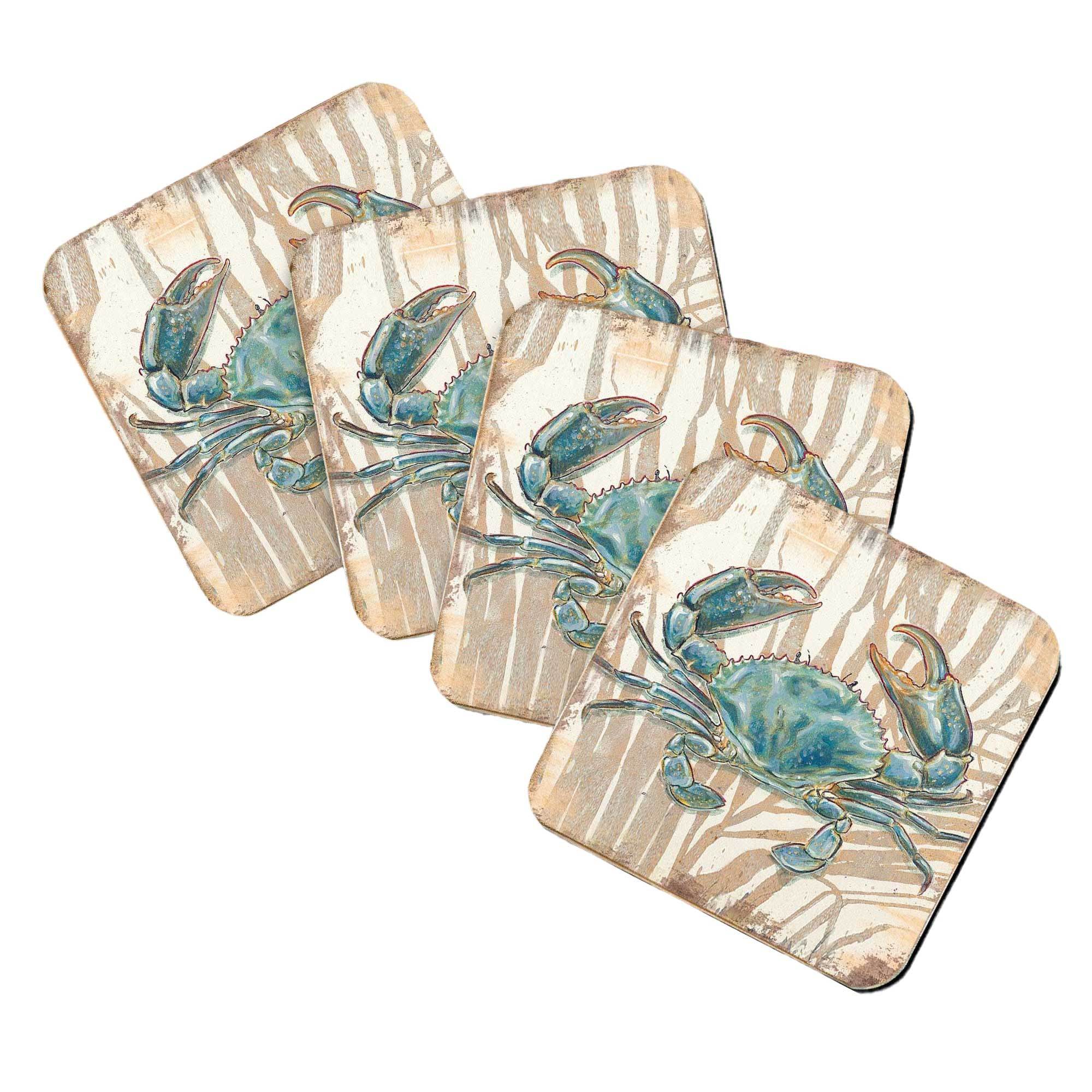Crab Coastal Wooden Cork Coasters Gift Set of 4 by Nature Wonders - 95224-2C-S4 - Metromarketstore