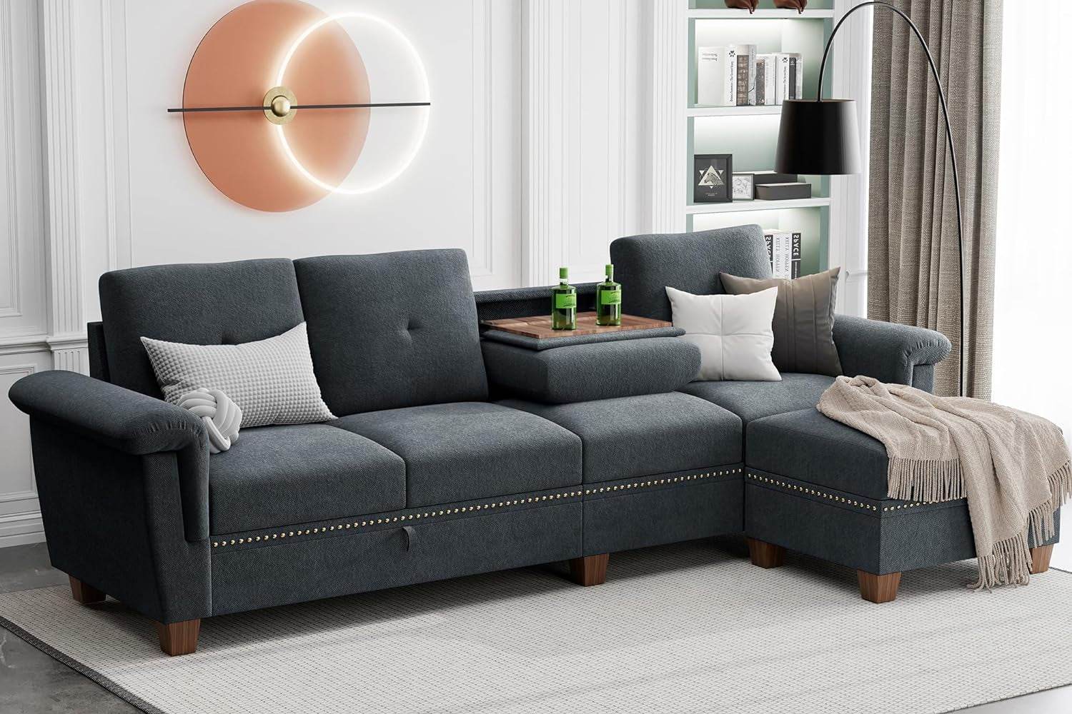Dark Gray L-Shaped Sectional Couch with Storage - Metromarketstore