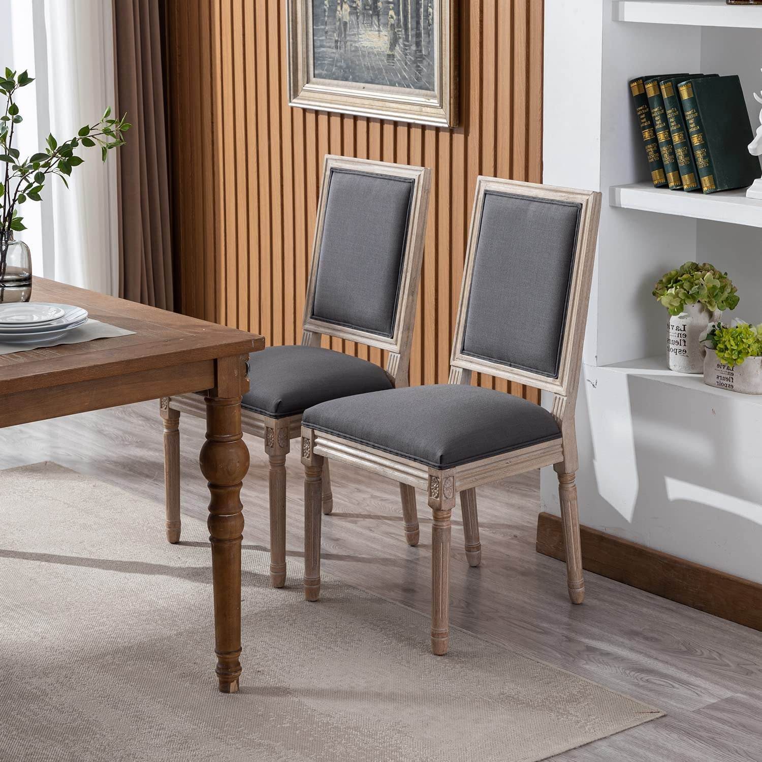 Set of 6 French Country Farmhouse Dining Chairs, Square Backrest - Metromarketstore