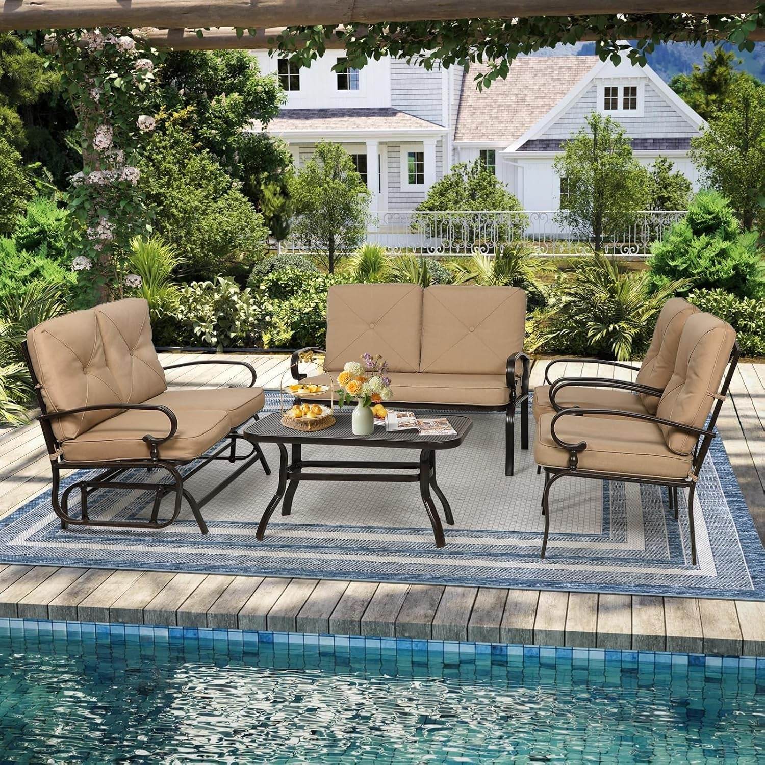 Five Piece Outdoor Metal Patio Furniture Conversation Set - Metromarketstore