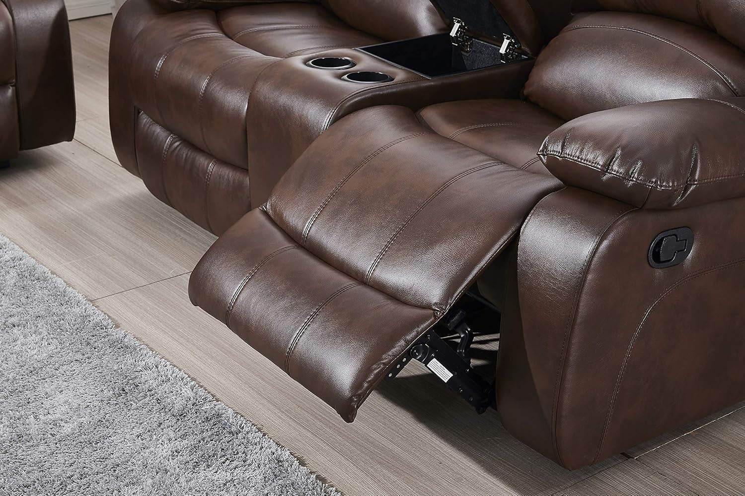 Loveseat Brown Faux Leather Sofa Set-4