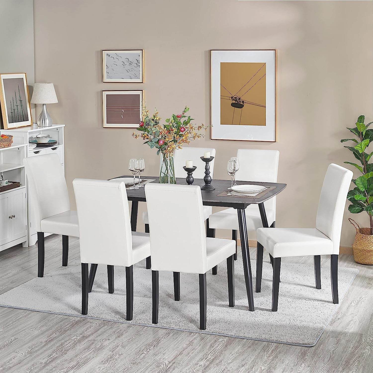 Set of 4 Modern Parson Chairs, Faux Leather, White - Metromarketstore