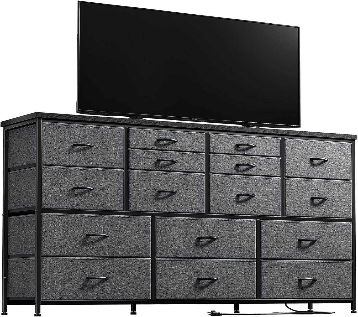 TV Stand Dresser 60''TV Stand with Charging Station, 51.1''W*11.8''D*34.8''H - Metromarketstore