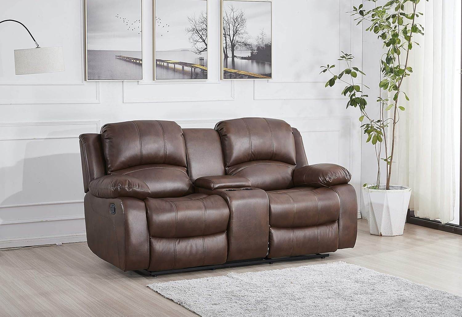 Loveseat Brown Faux Leather Sofa Set-3