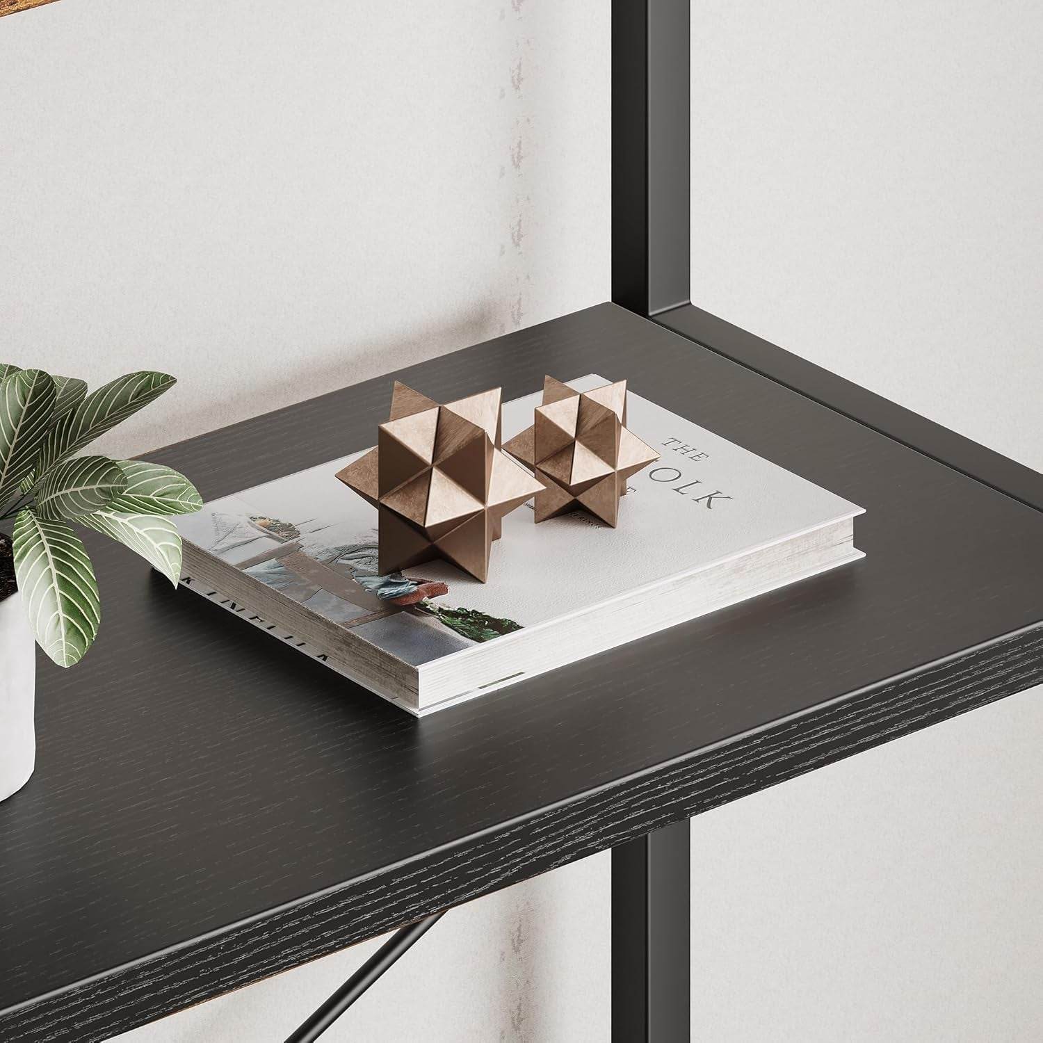 Tall Black Arched Bookcase with 5 Open Shelves-4