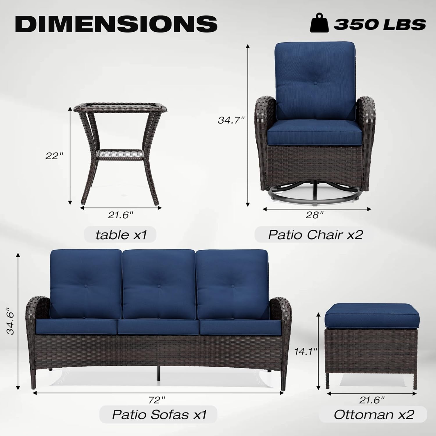 Outdoor Wicker Patio Furniture Set with Swivel Rockers-1