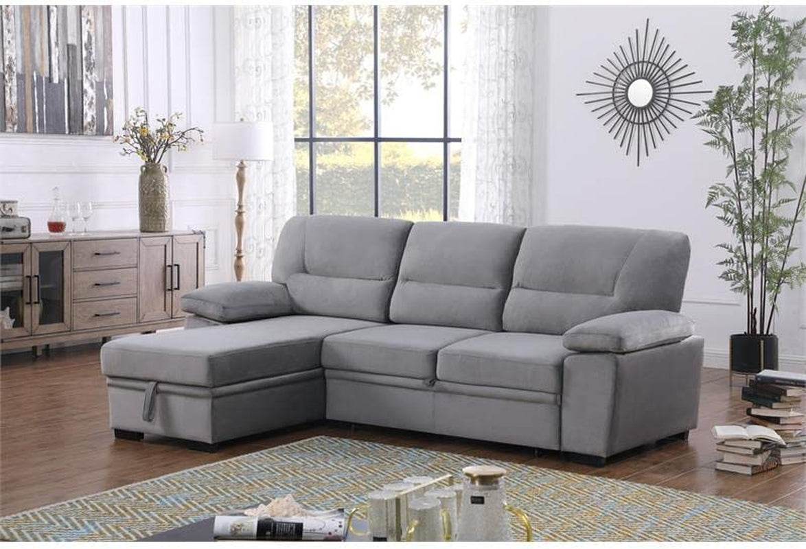 Gray Velvet Reversible Sleeper Sectional Sofa - Metromarketstore