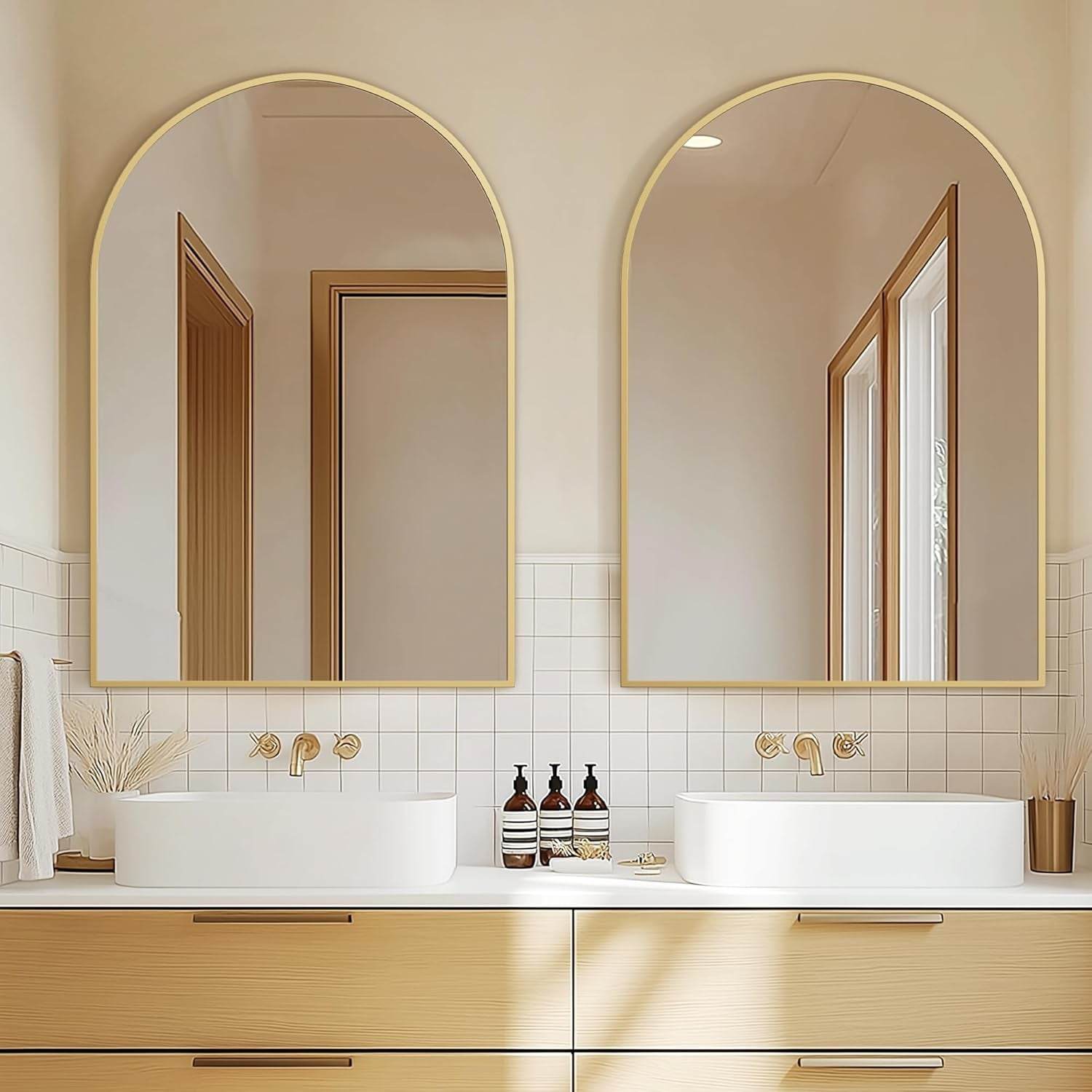 Gold Arched Wall Mirror: Bathroom, Vanity, Living Room - Metromarketstore