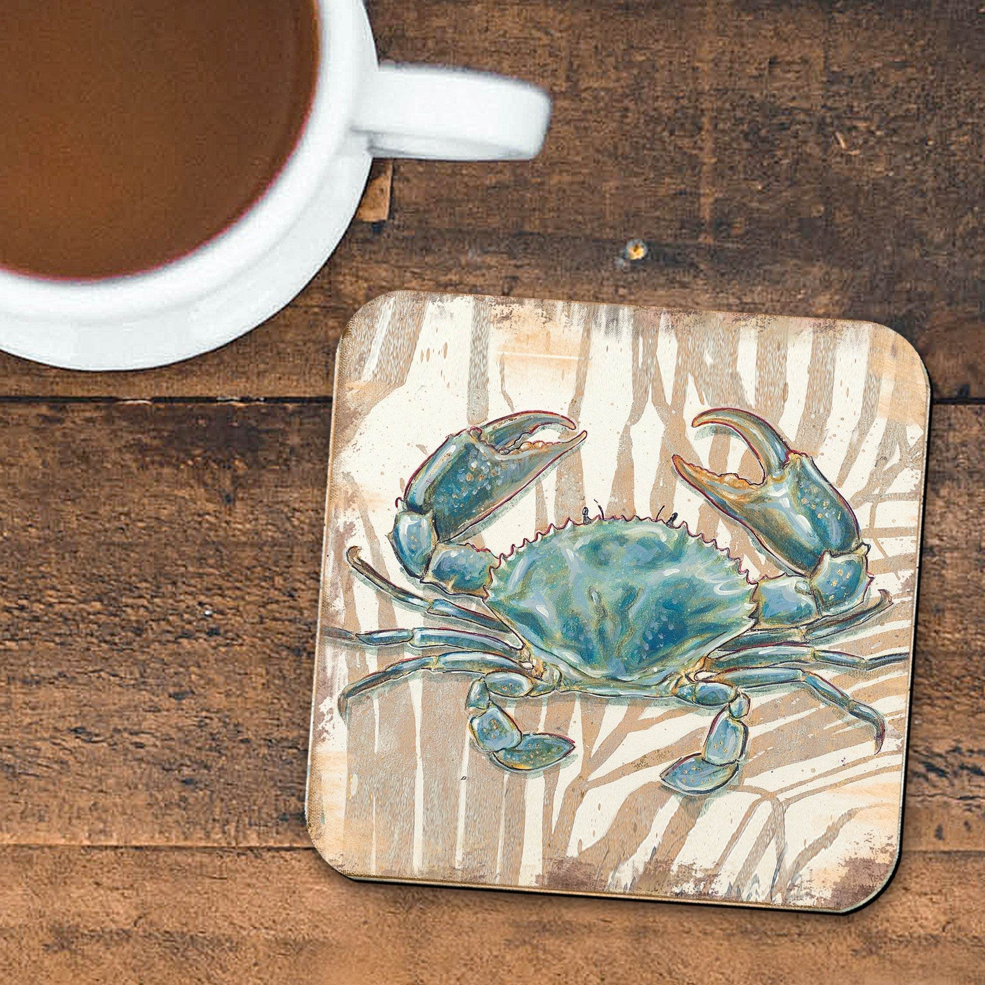 Crab Coastal Wooden Cork Coasters Gift Set of 4 by Nature Wonders - 95224-2C-S4 - Metromarketstore