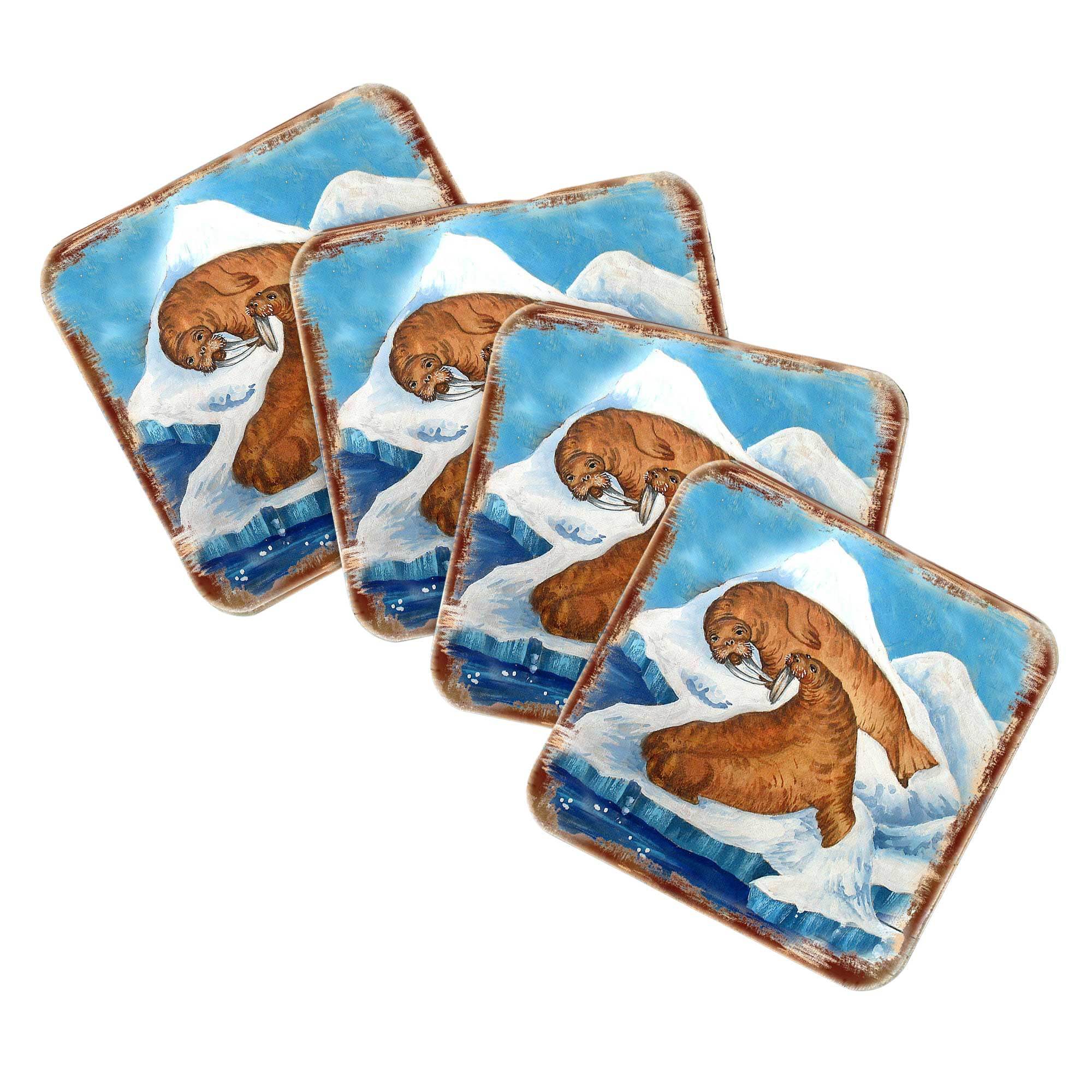 Sea Lions Wooden Cork Coasters Gift Set of 4 by Nature Wonders - Nature Wildlife Decor - 95377C-S4 - Metromarketstore