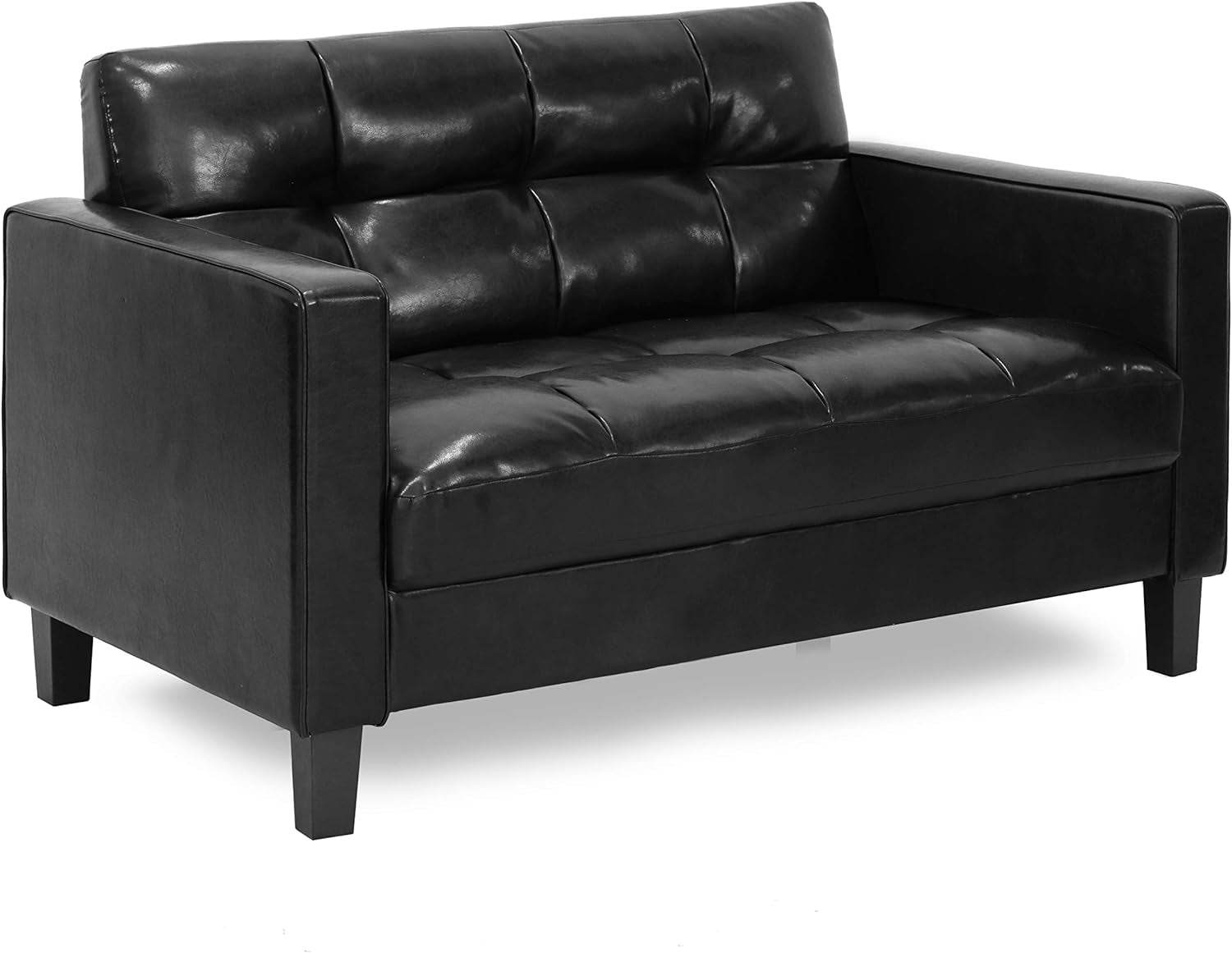 ufted Loveseat - Black Faux Leather-1