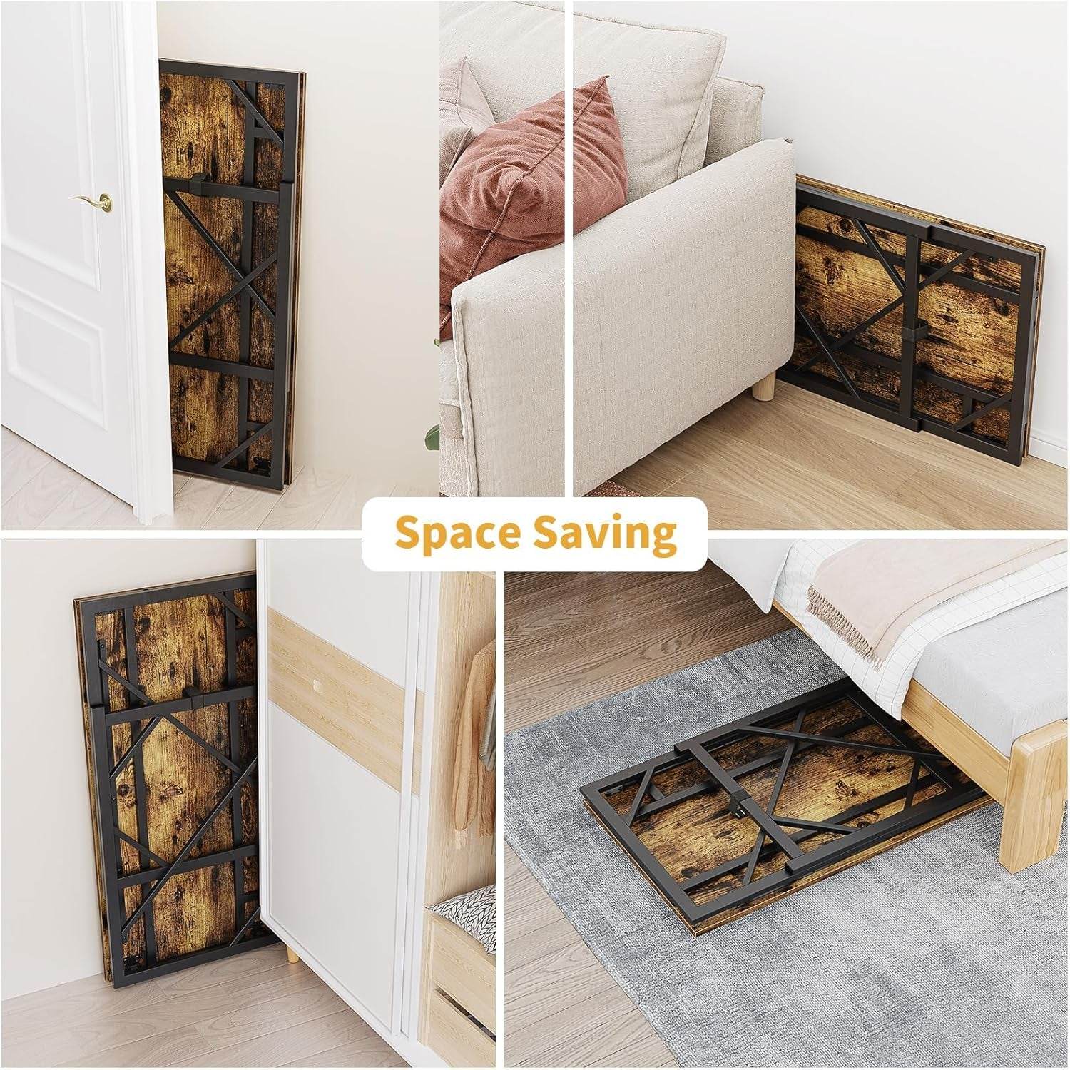 Folding Desk Writing Computer Desk for Home Office, No-Assembly Study Office Desk Foldable Table for Small Spaces-4