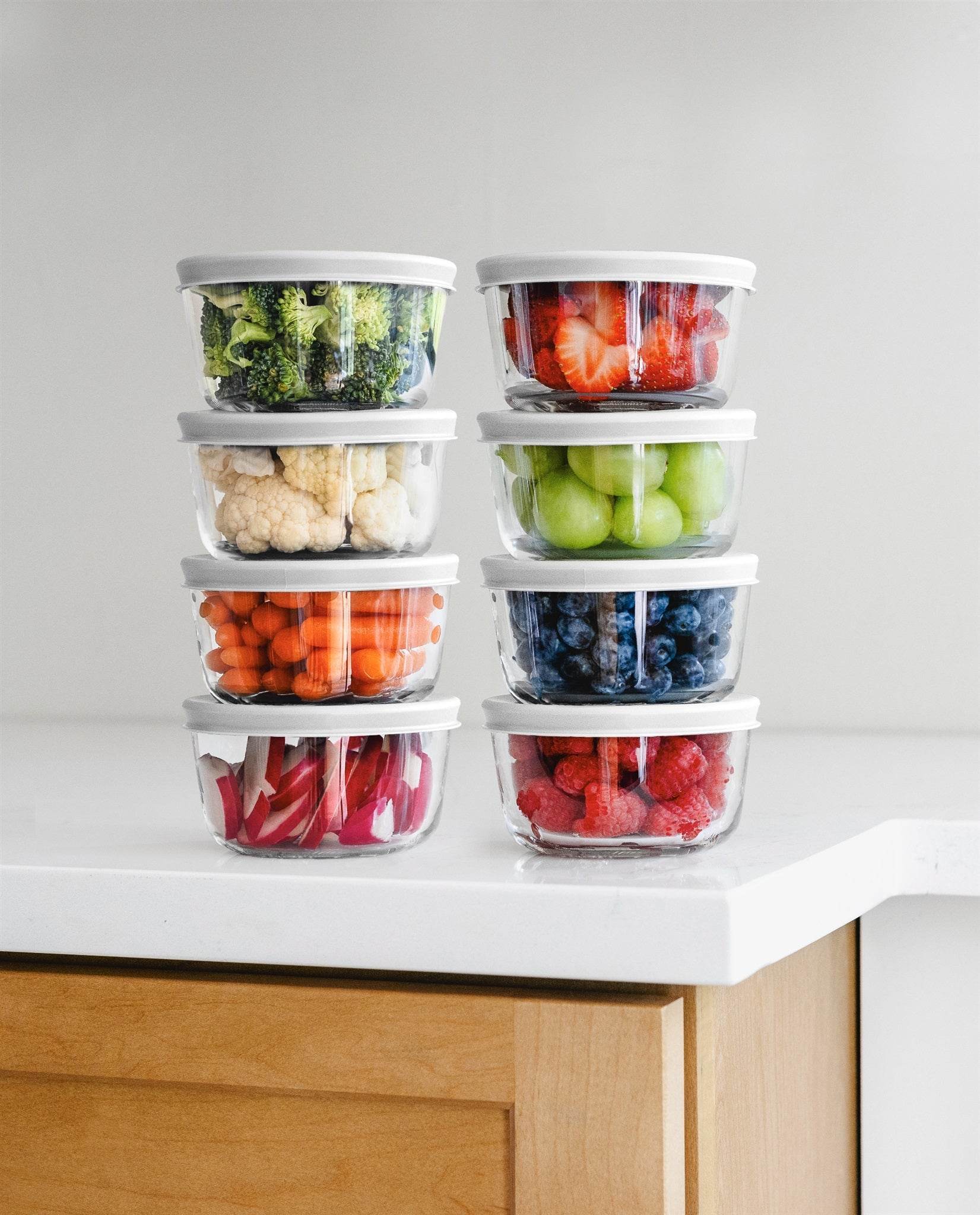 Glass Food Storage Containers - 16 Piece 7oz Set (8 Containers + 8 Lids), White - Metromarketstore