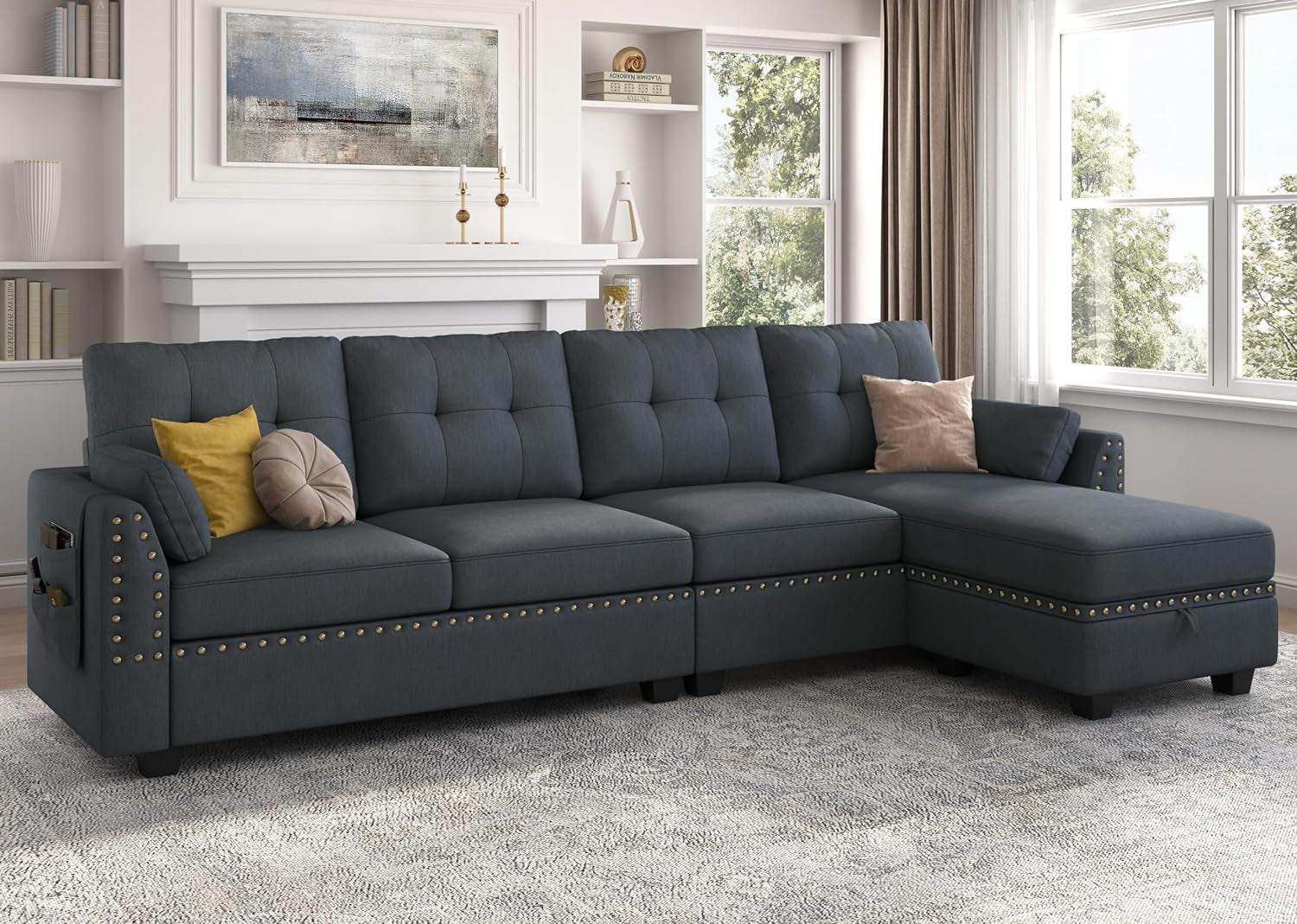 Bluish Gray Sectional Sofa L-Shaped, Convertible - Metromarketstore