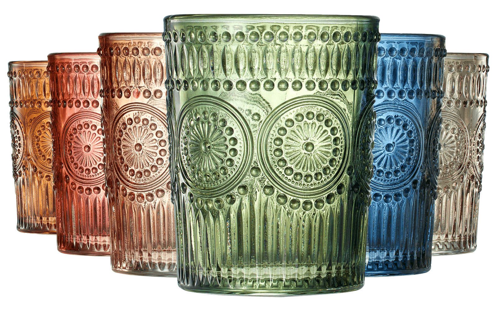 Colored Vintage Drinking Glasses Set | Set of 6 | Tumbler Hobnail 10 OZ Muted Bubble Design Whiskey Glassware, Old-Fashioned, Embossed Design Glass for Water, Wine, Cocktail HAND WASH ONLY - Metromarketstore