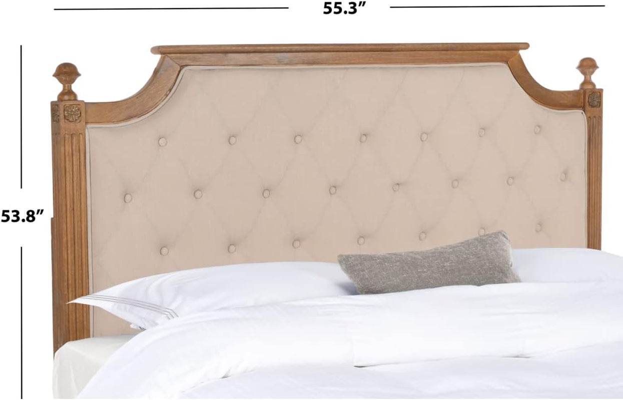 Tufted Linen Headboard in Beige and Rustic Oak - Metromarketstore