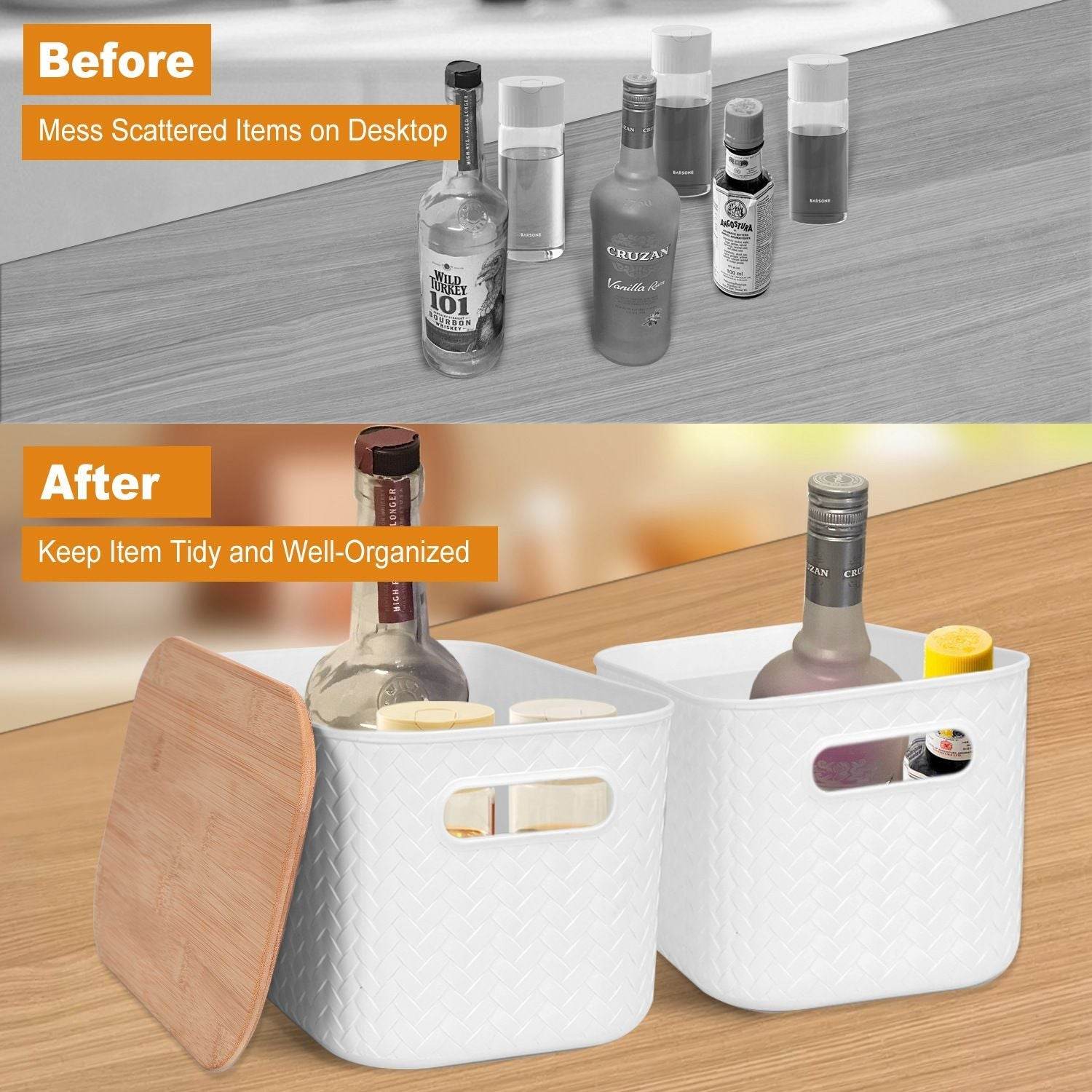 2Pcs Storage Bins with Bamboo Lids Stackable Plastic Storage Container with Handle - Metromarketstore