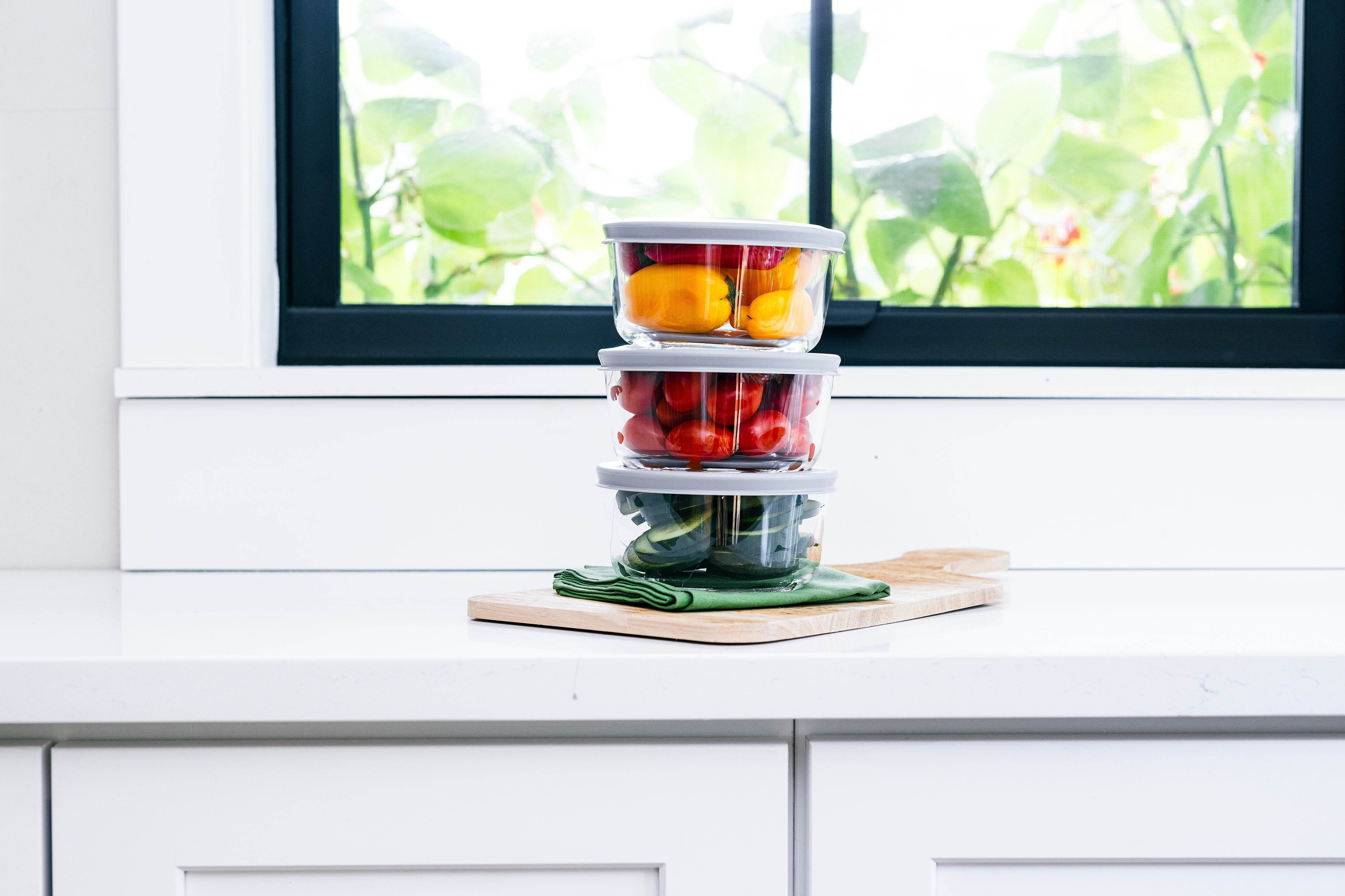 Glass Food Storage Containers - 6 Piece 2 Cup Set (3 Containers + 3 Lids) - Metromarketstore