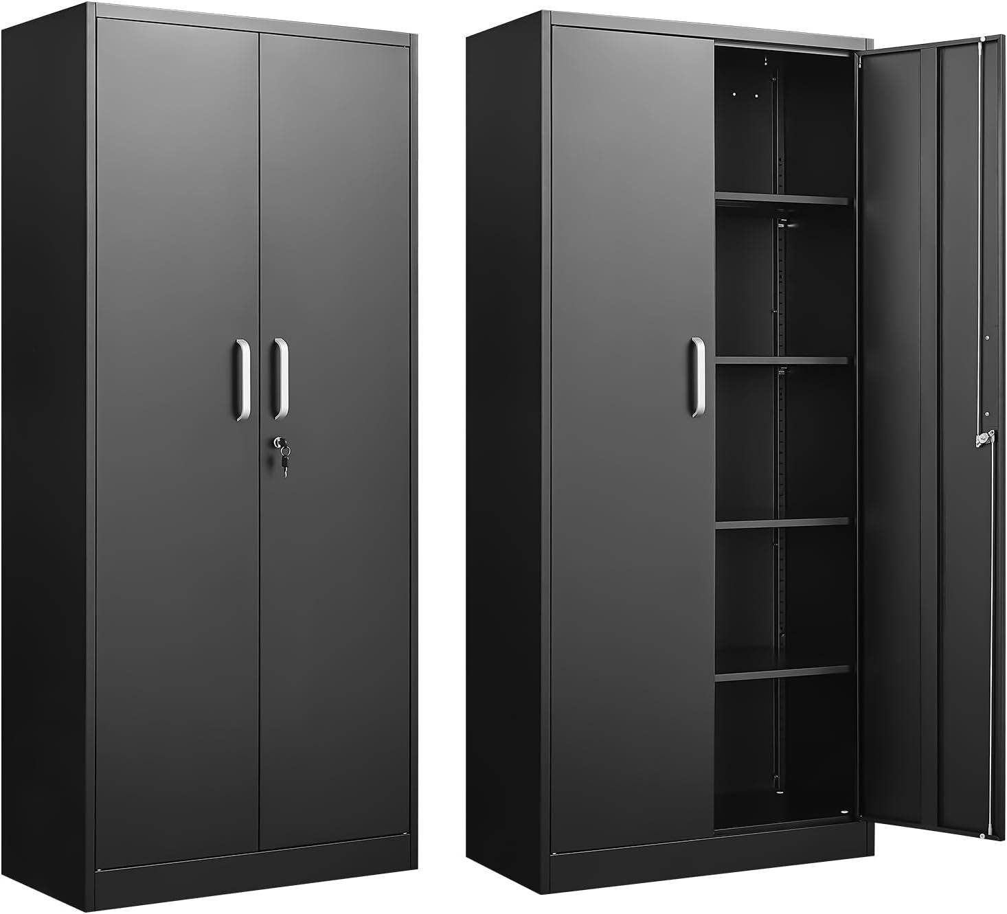 Black Metal Storage Cabinet Adjustable Shelves Locking - Metromarketstore