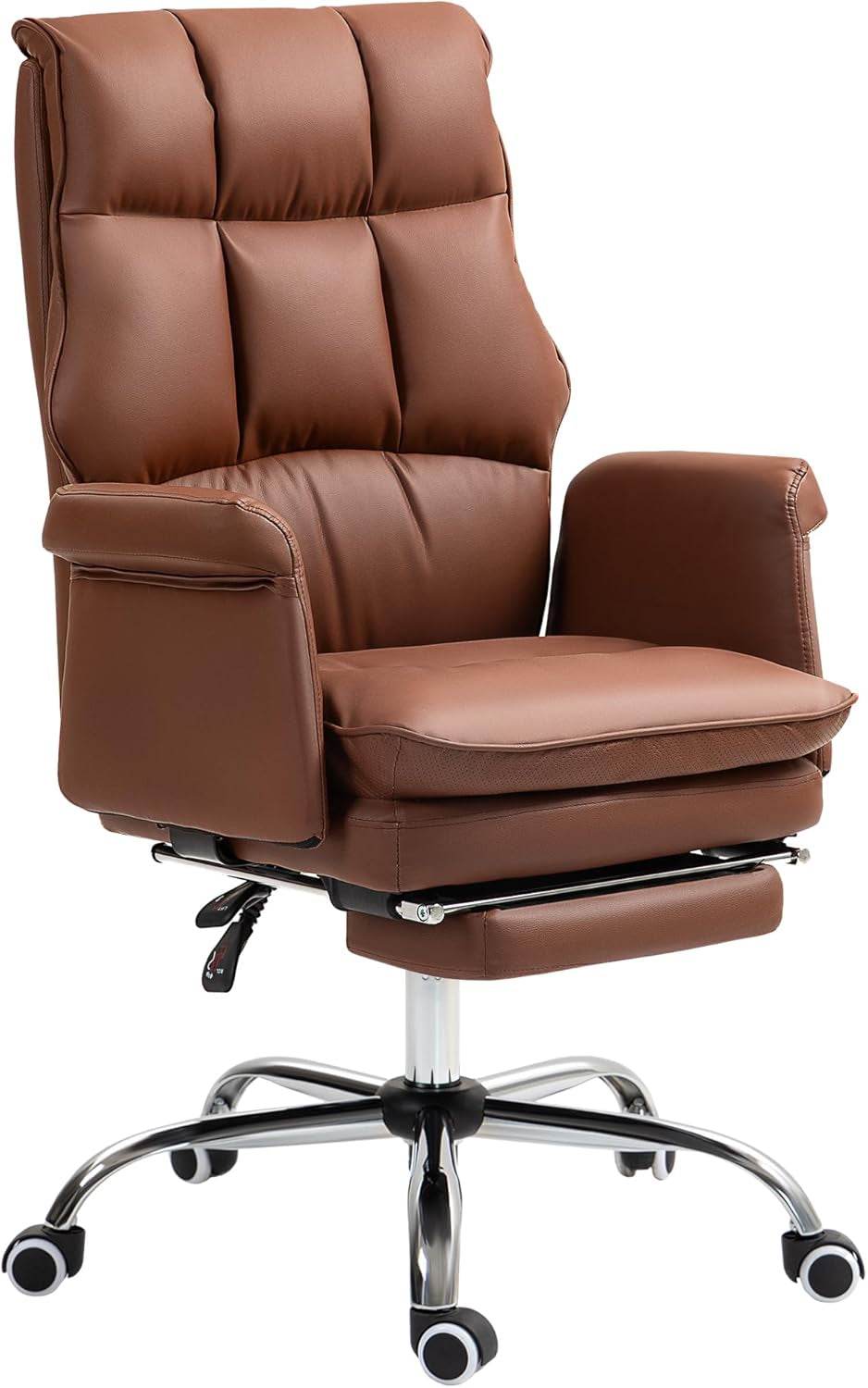 Executive Office Chair, PU Leather Ergonomic Chair with Footrest in Brown - Metromarketstore