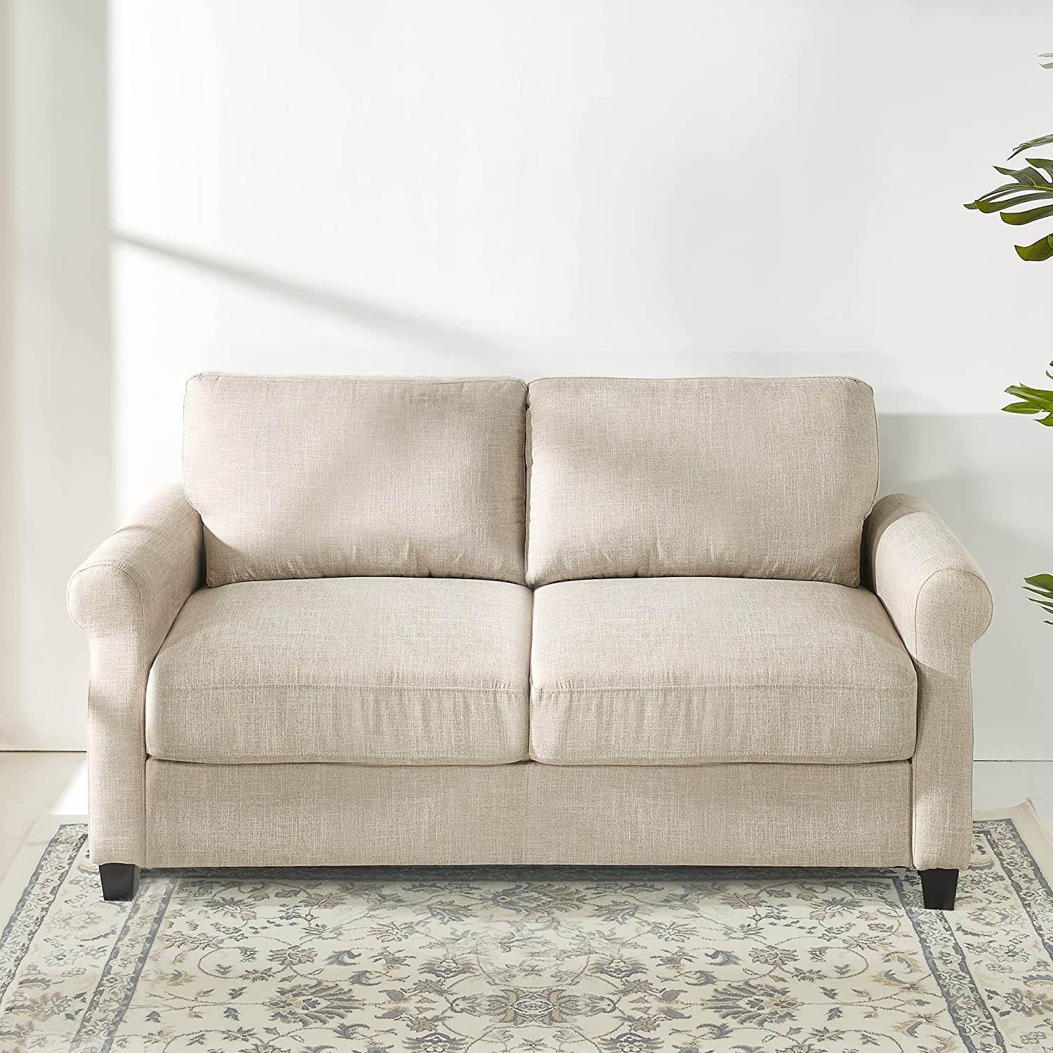 Beige Easy Assembly Loveseat Sofa-0