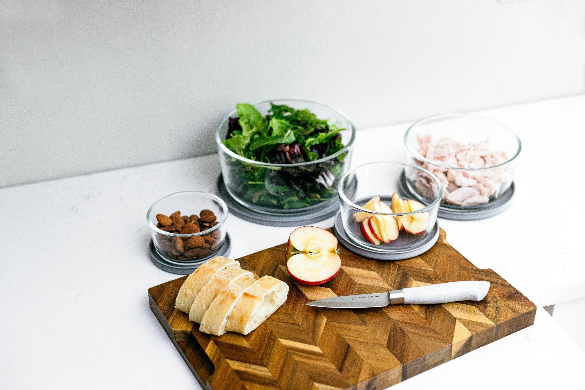 Glass Food Storage Containers - 16 Piece (8 Containers + 8 Lids) Round Nesting Space-Saving Set - Metromarketstore