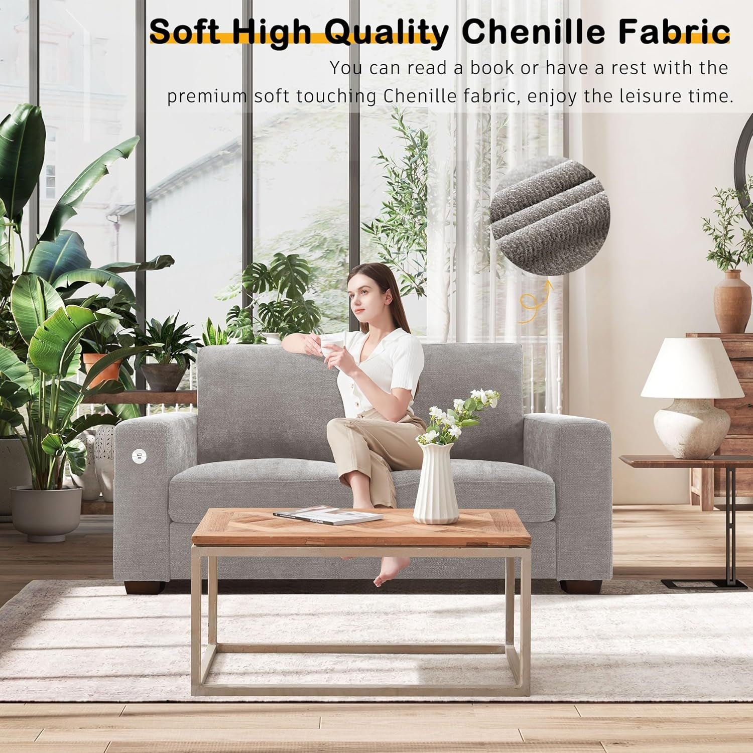 70" Chenille Loveseat - Gray-4