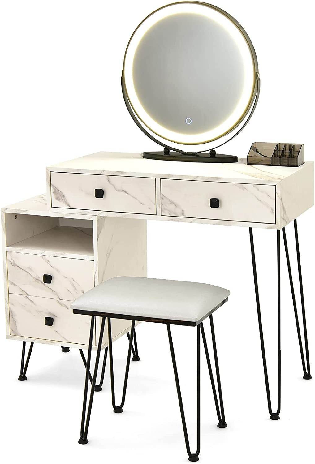 Vanity Set with Lighted Mirror (Marble White) - Metromarketstore
