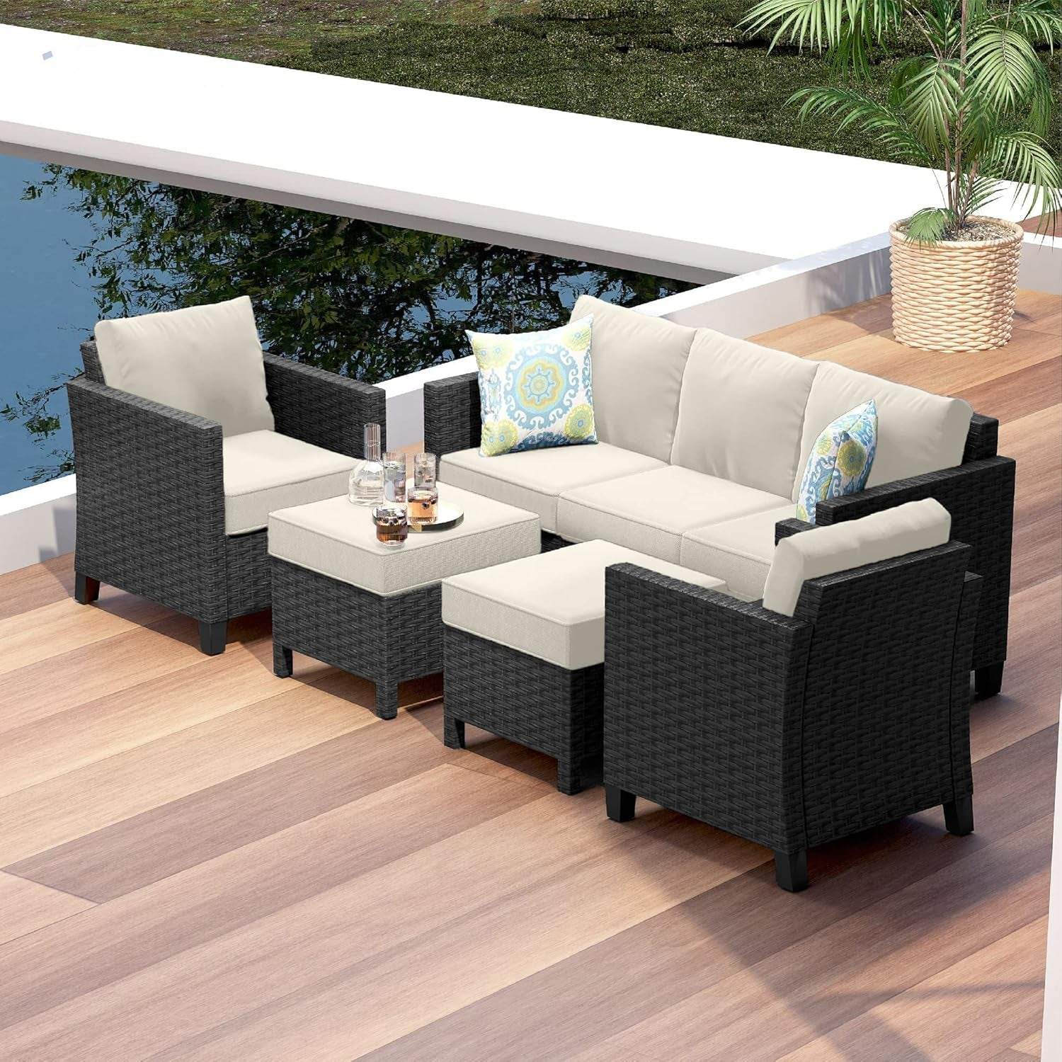 Patio Furniture Set with off White Cushions - Metromarketstore