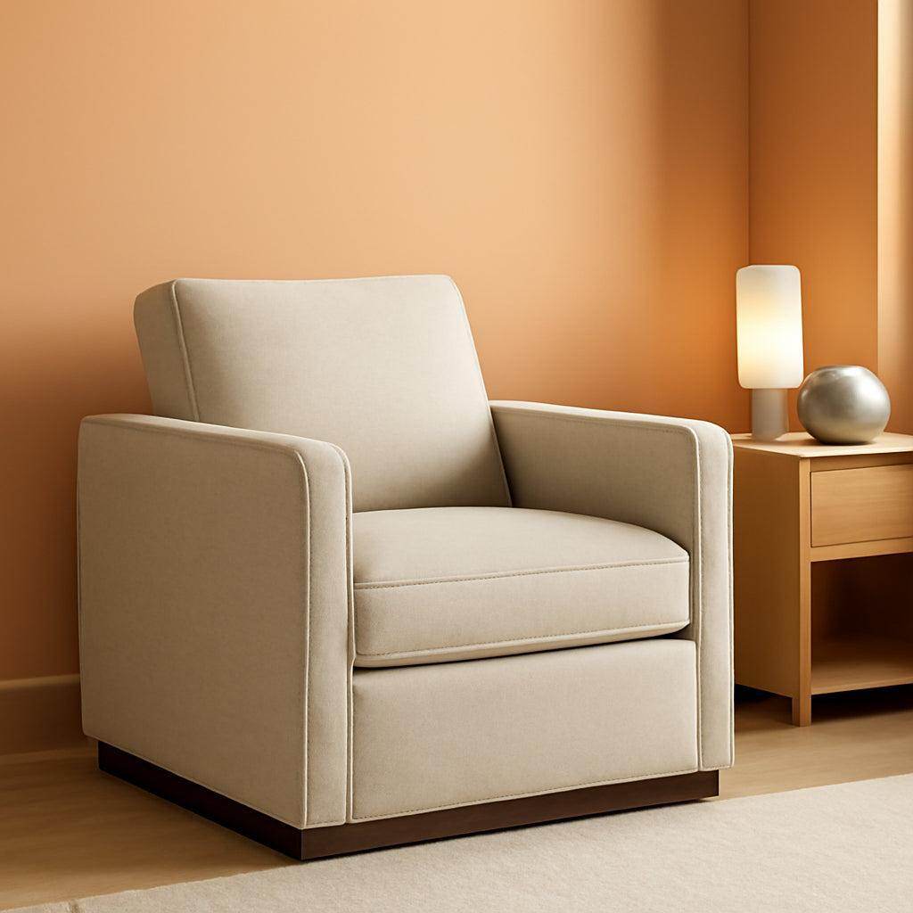 Swivel Linen Accent Upholstered Armchair Mid Century Modern-0