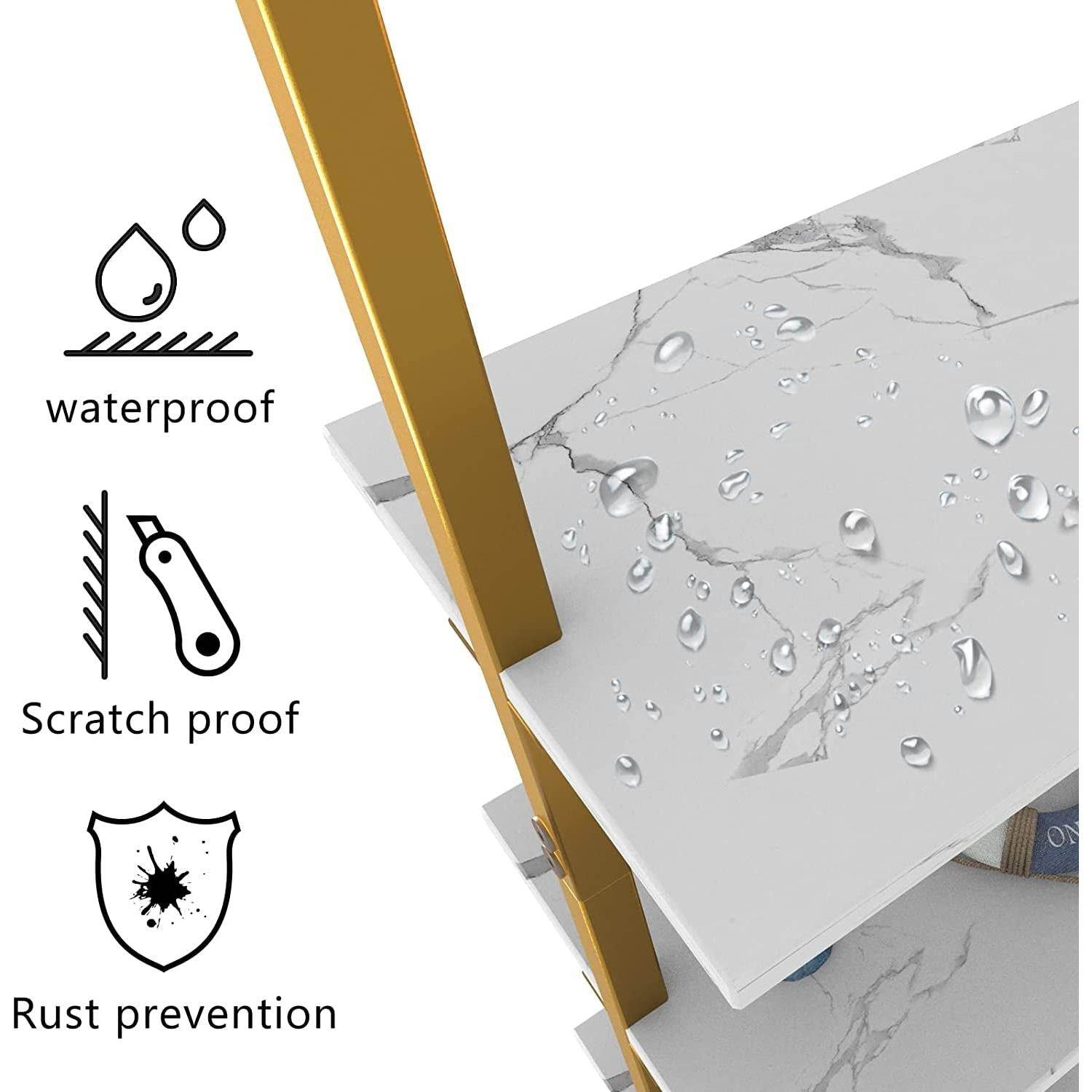 Marble White 6-Tier Ladder Shelf Bookcase-4