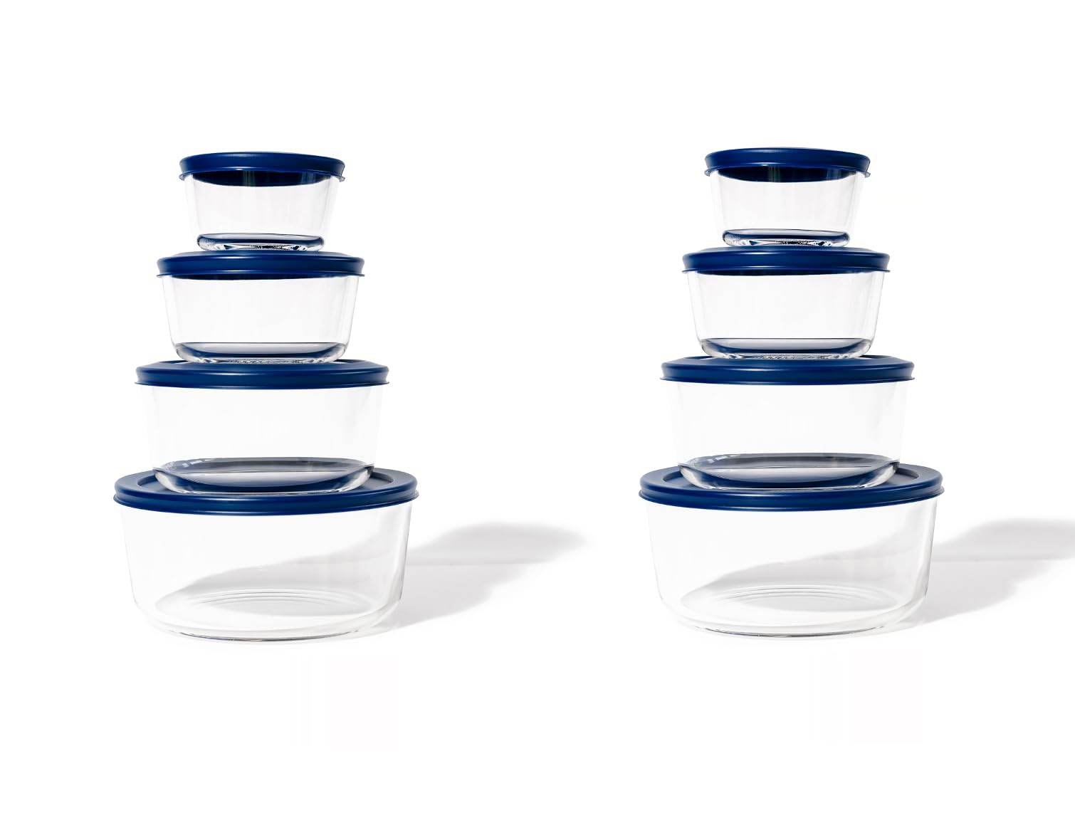 Glass Food Storage Containers - 16 Piece (8 Containers + 8 Lids) Round Nesting Space-Saving Set - Metromarketstore
