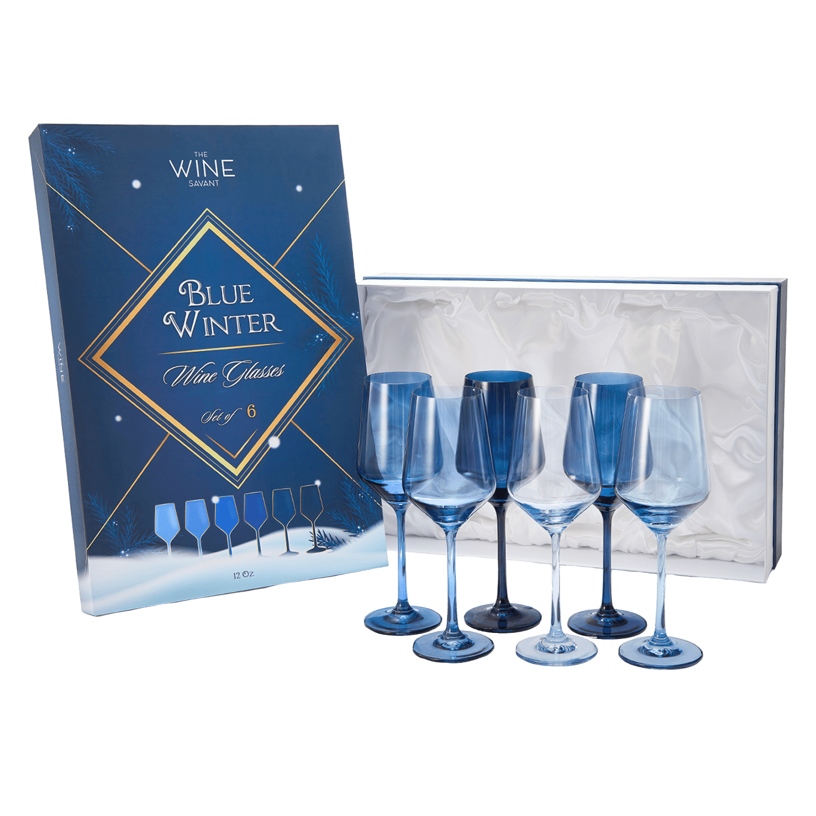 Blue Winter Christmas Wine Glasses | Set of 12 | Navy Colors - Metromarketstore
