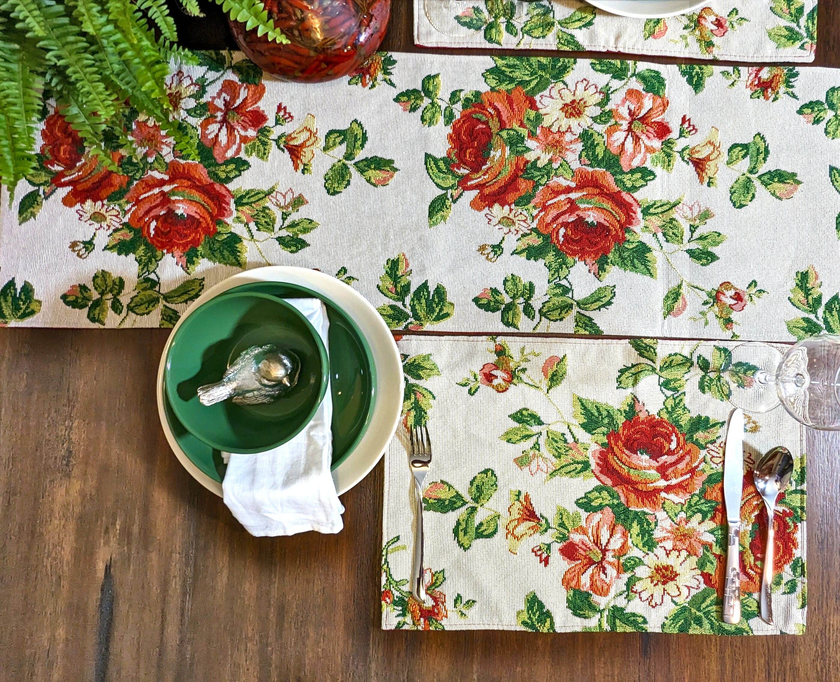 Tache Sweet Roses Vintage Ivory Woven Floral Tapestry Table Runners - Metromarketstore
