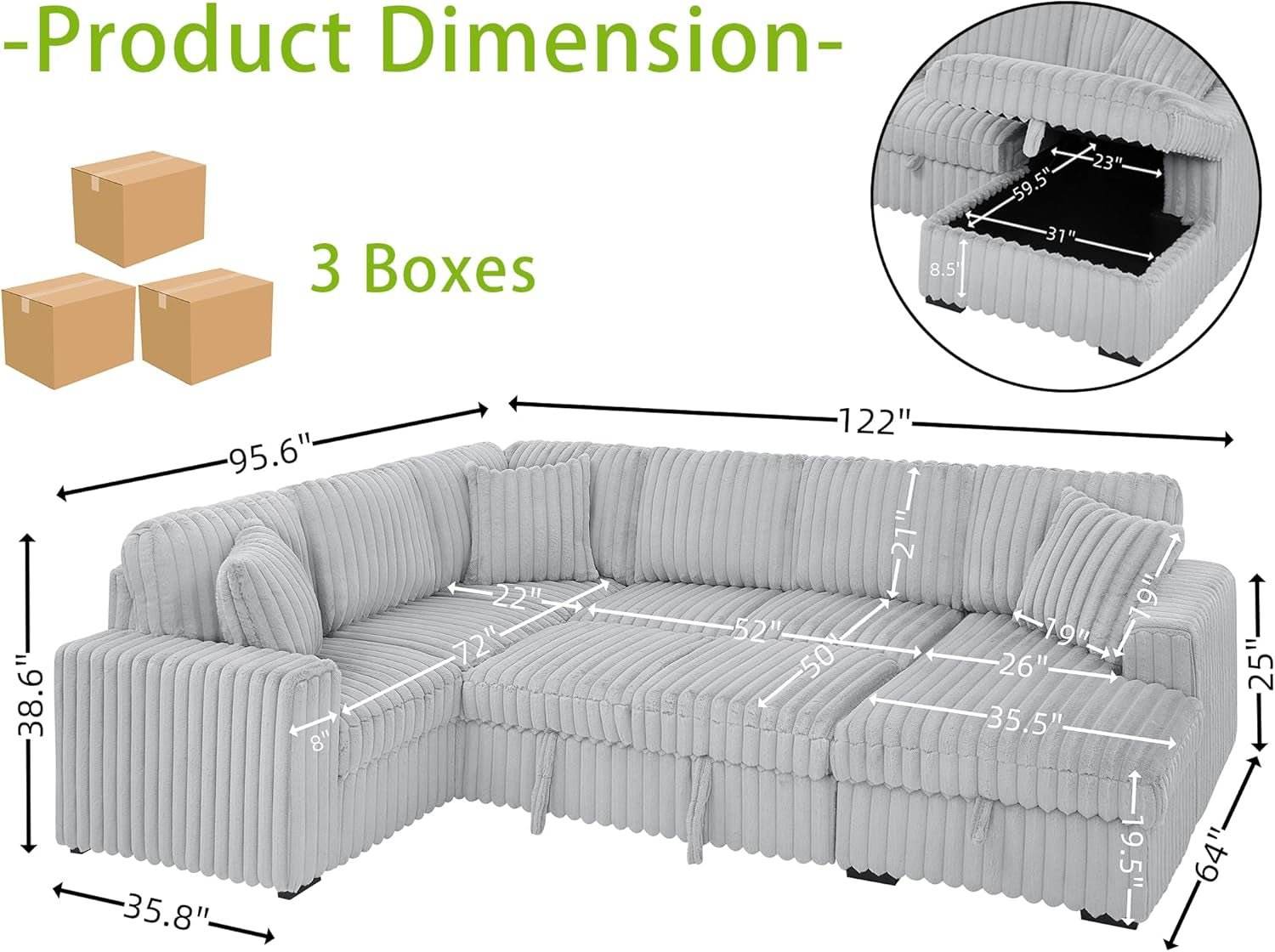 Oversized Plush Sectional Sofa with Pull Out Bed - Metromarketstore