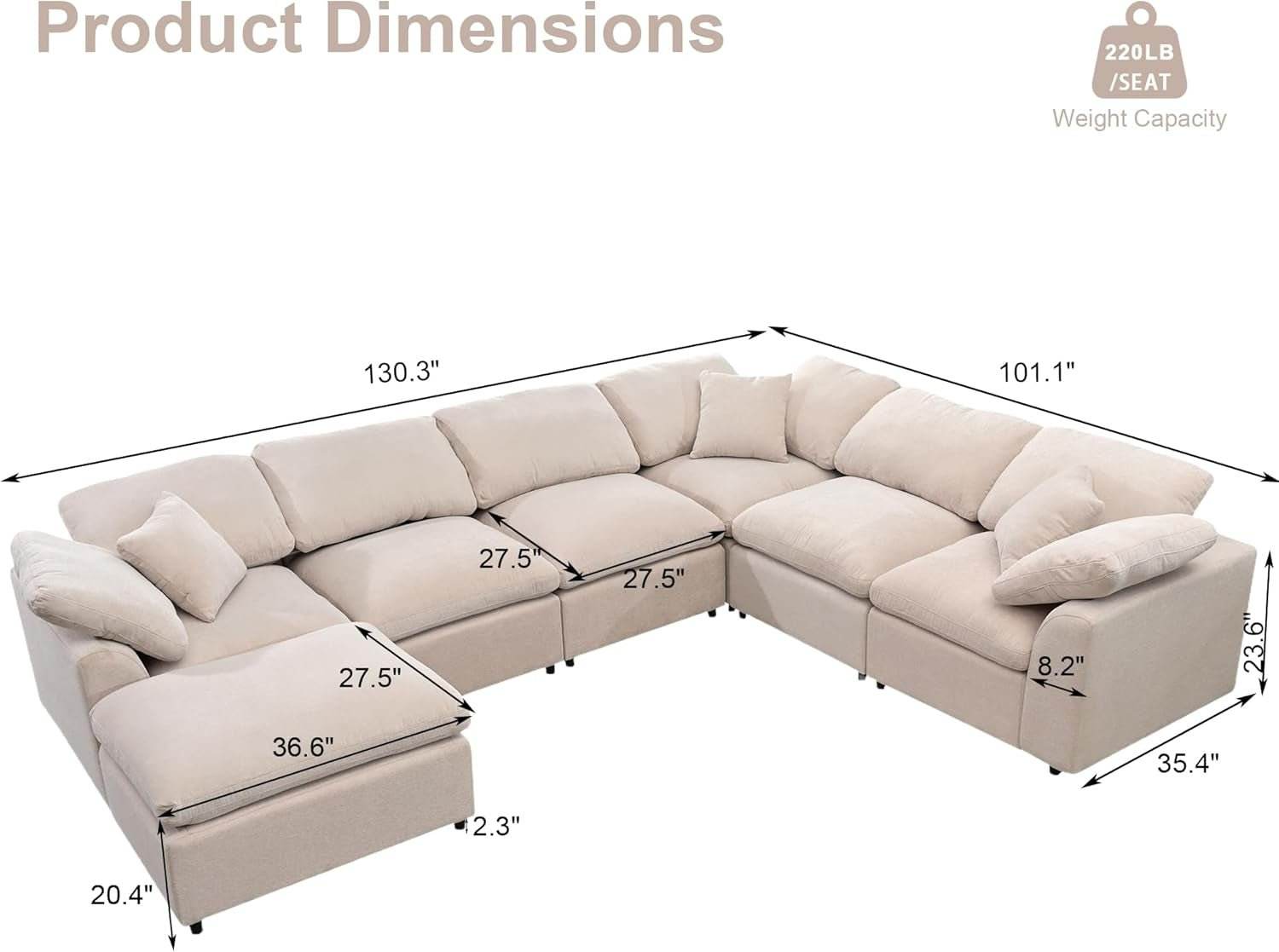 Oversized U Shaped Modular Sectional Sofa with Ottoman - Metromarketstore