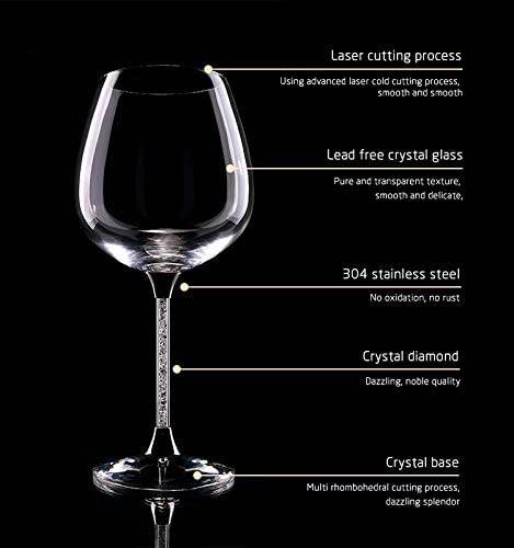 Crystal Wine Glasses Diamond Filled Stem, White and Red Wine, With Laser Cut Diamond Base Large 18 Ounces - Metromarketstore