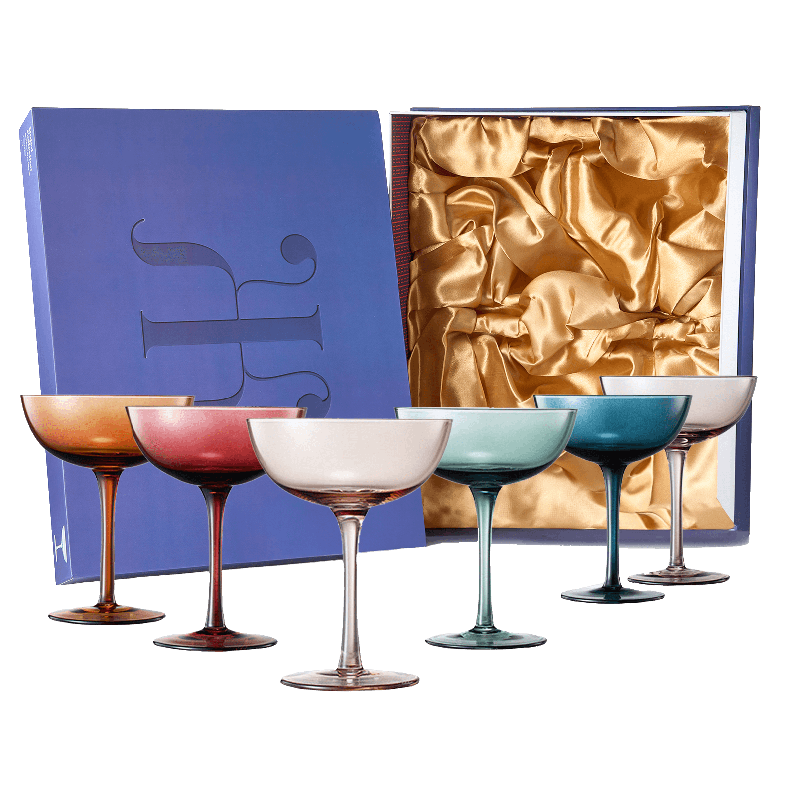 Cocktail & Champagne Coupe Glasses Coupe Cocktail Glasses 7 oz | Set of 6 | Pastel Colored Crystal Cocktail Glassware for Champagne, Martini, Manhattan Goblet Cocktails, Glassware - Luxury Gift Box - Metromarketstore