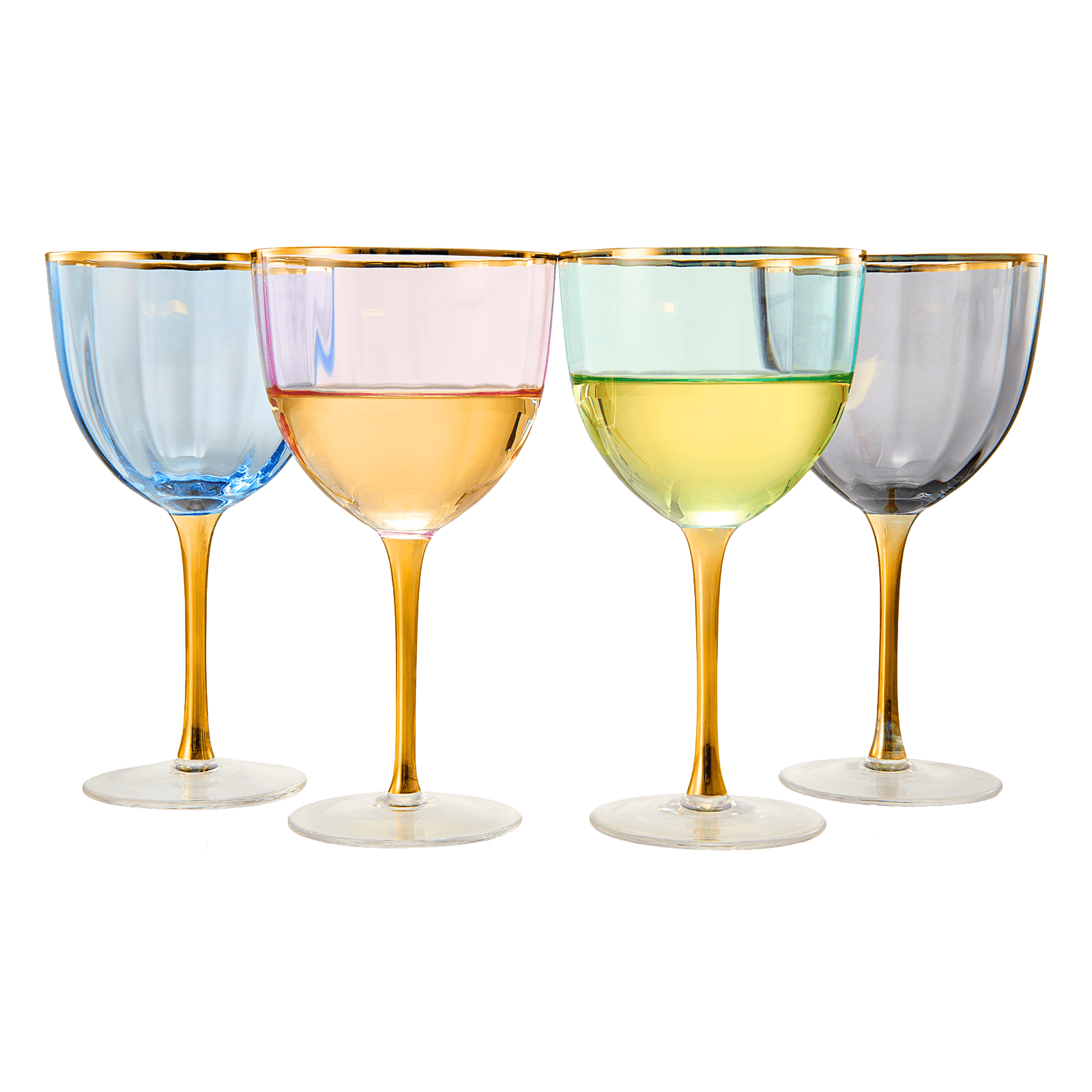 Art Deco Colored Crystal Wine Glass Set of 4, Large 18oz Stemmed Glasses Vibrant Vintage Glasses for White & Red, Water, Margarita Glasses, Gift Idea, Color Glassware - Gilded Rim and Gold Stem - Metromarketstore