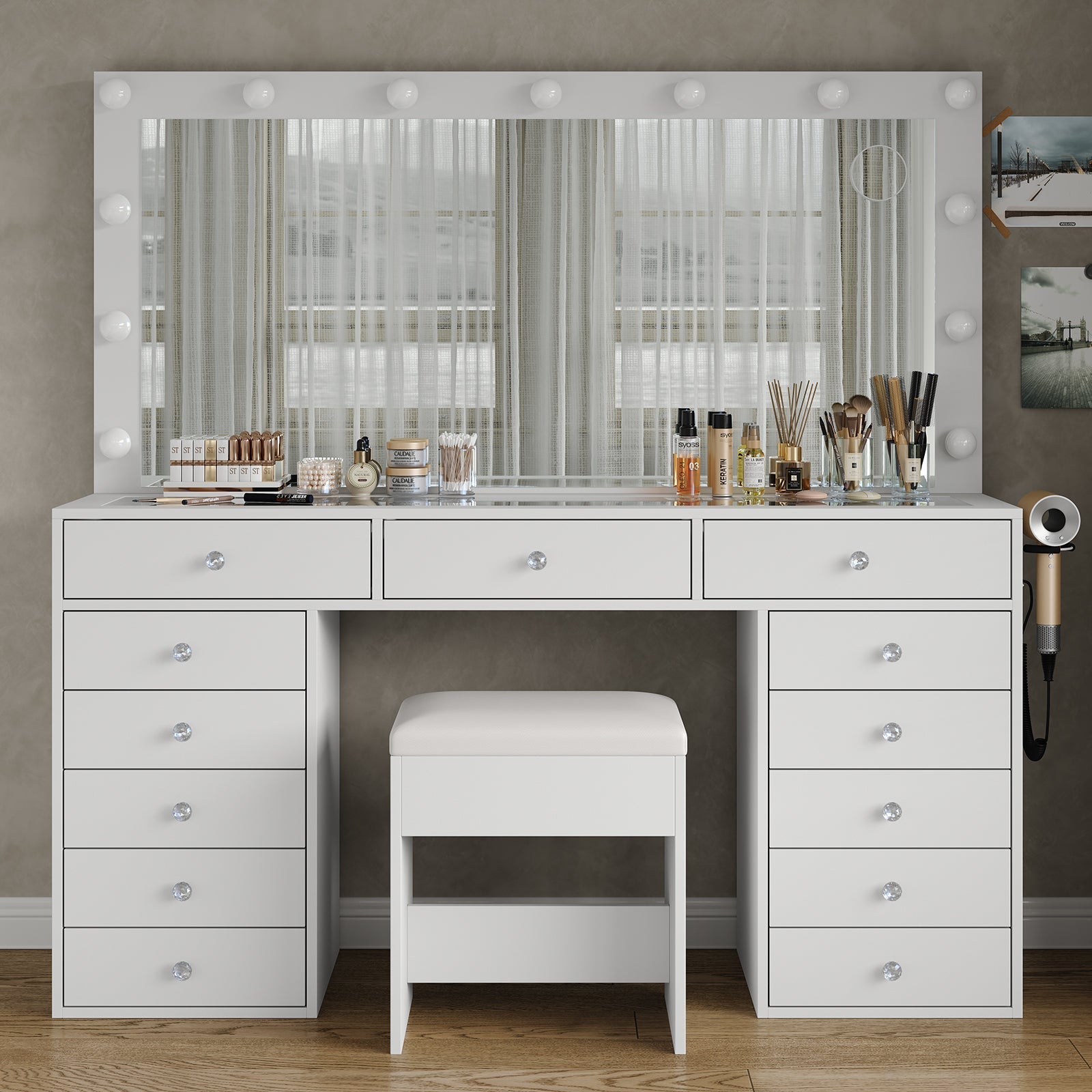 Yanosaku VD016 Bedroom Makeup Vanity desk with LED Mirror, 13 Drawers-0
