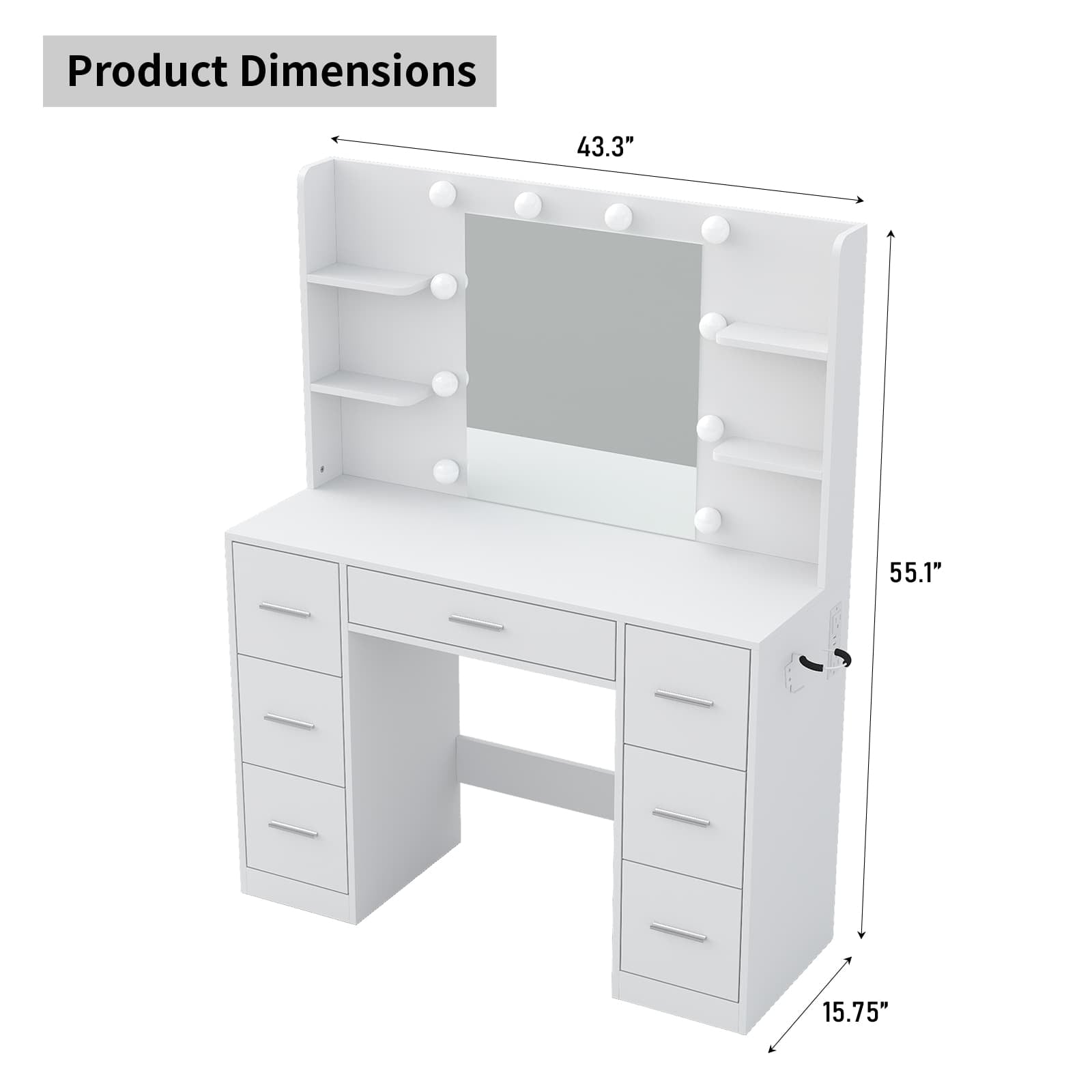 Yanosaku VD024 Vanity Desk with Mirror, LED Lights & Charging Station, 7 Drawers Storage-1