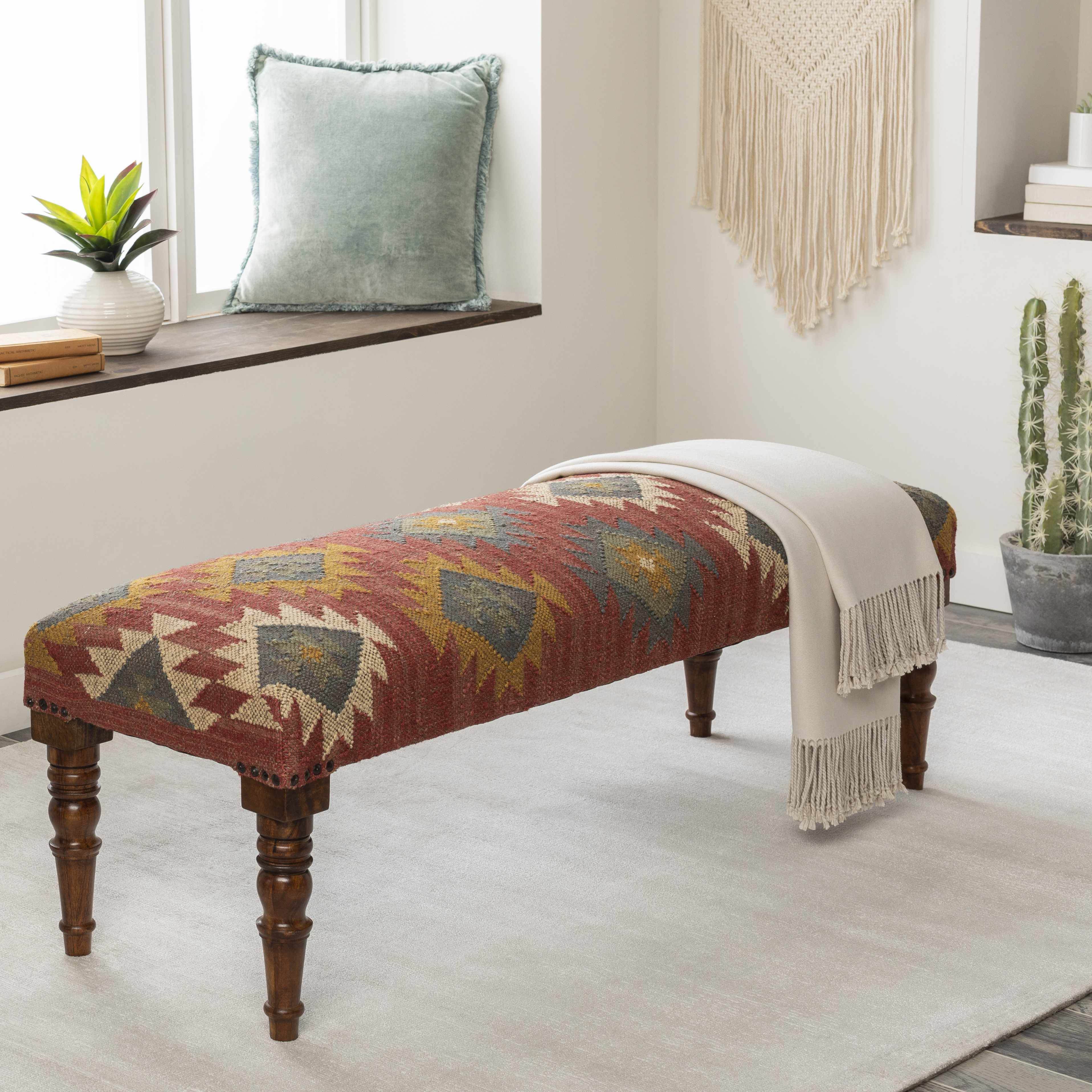 Yunak Rustic Geometric Tapestry Bench - Metromarketstore